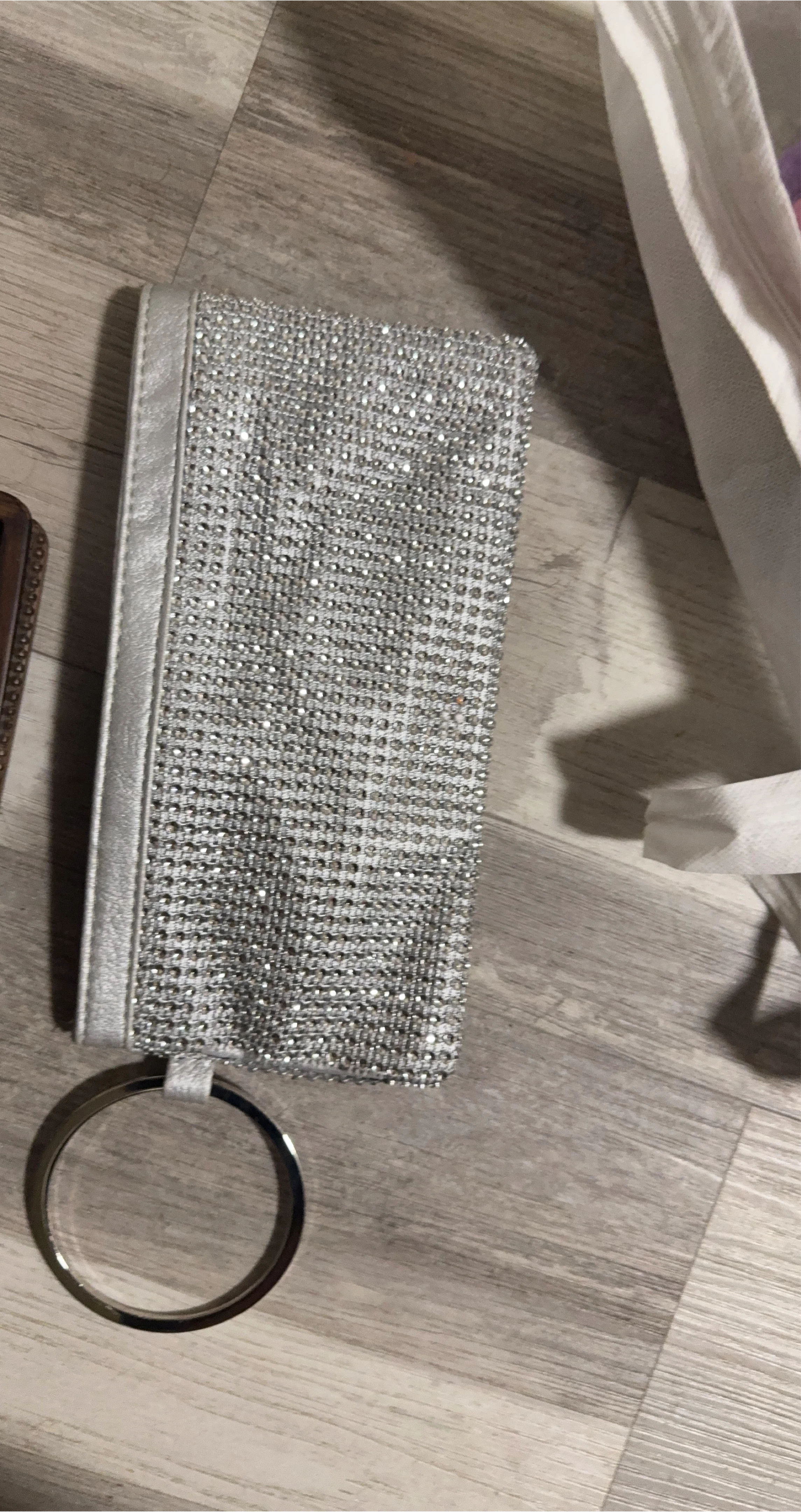 Silver Rhinestone Clutch with Ring
