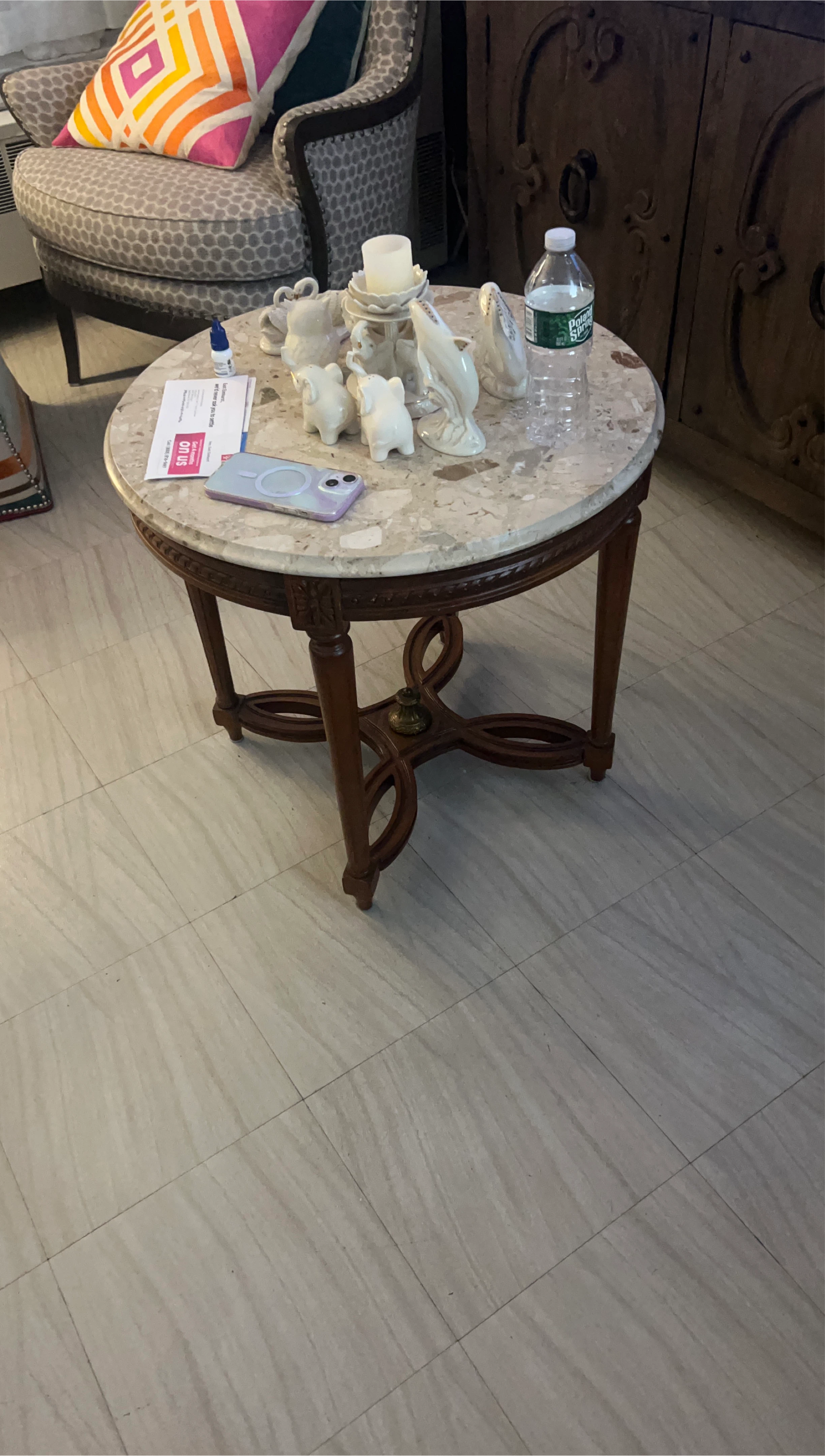 Round Marble Top End Table