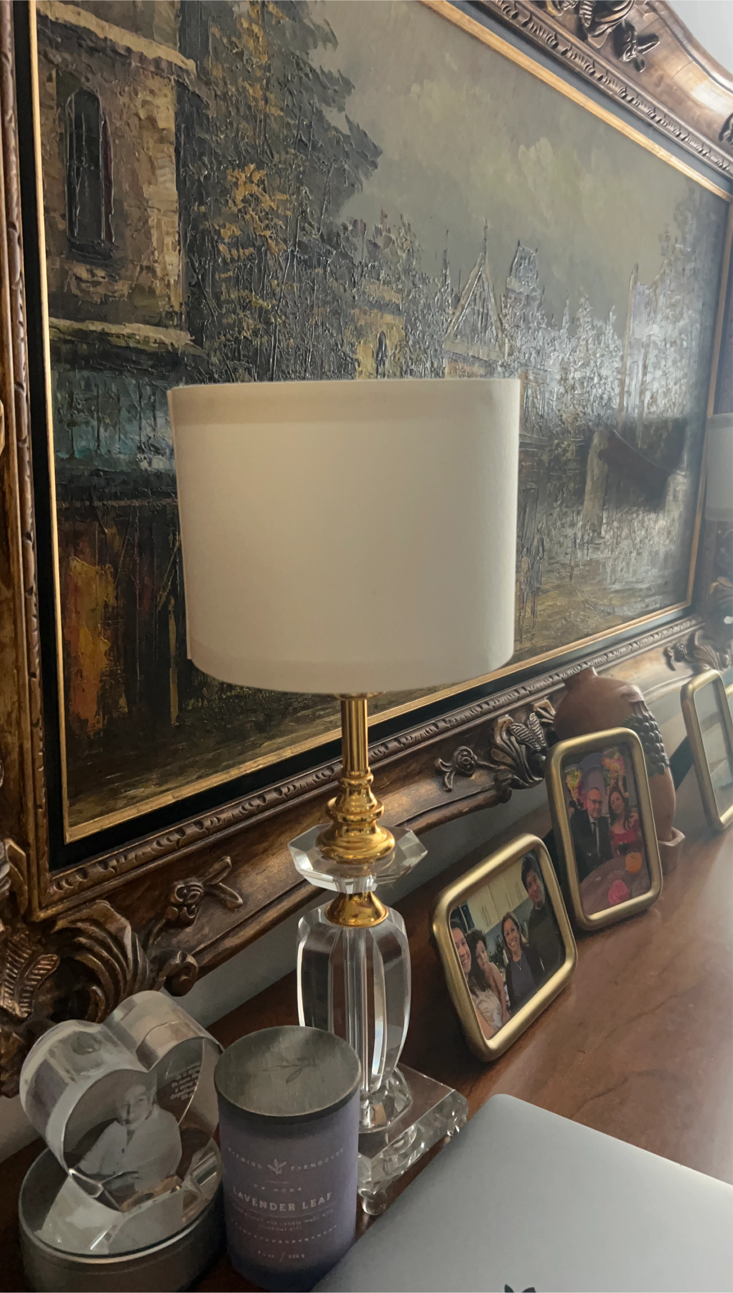 Table Lamp with Crystal Base and White Shade