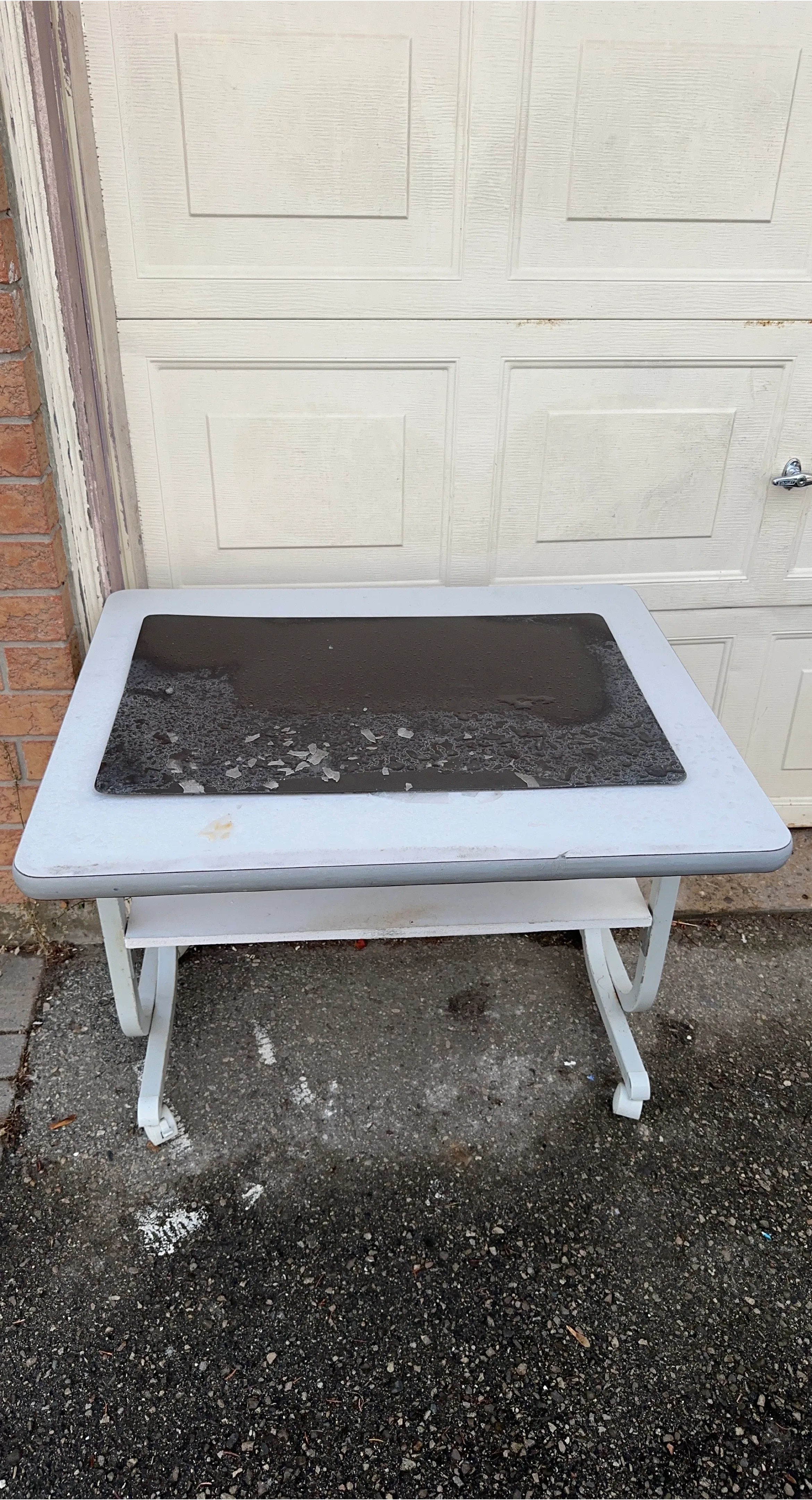 White Metal Table with Shelf