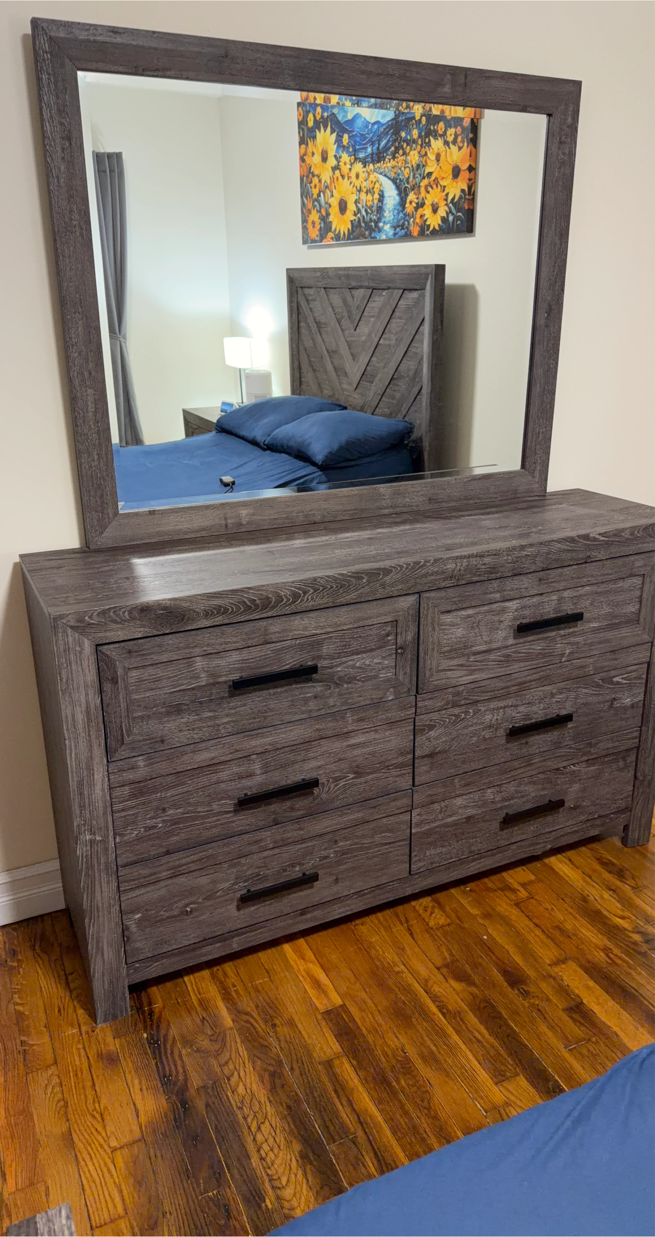Dresser with Mirror - Gray Wood