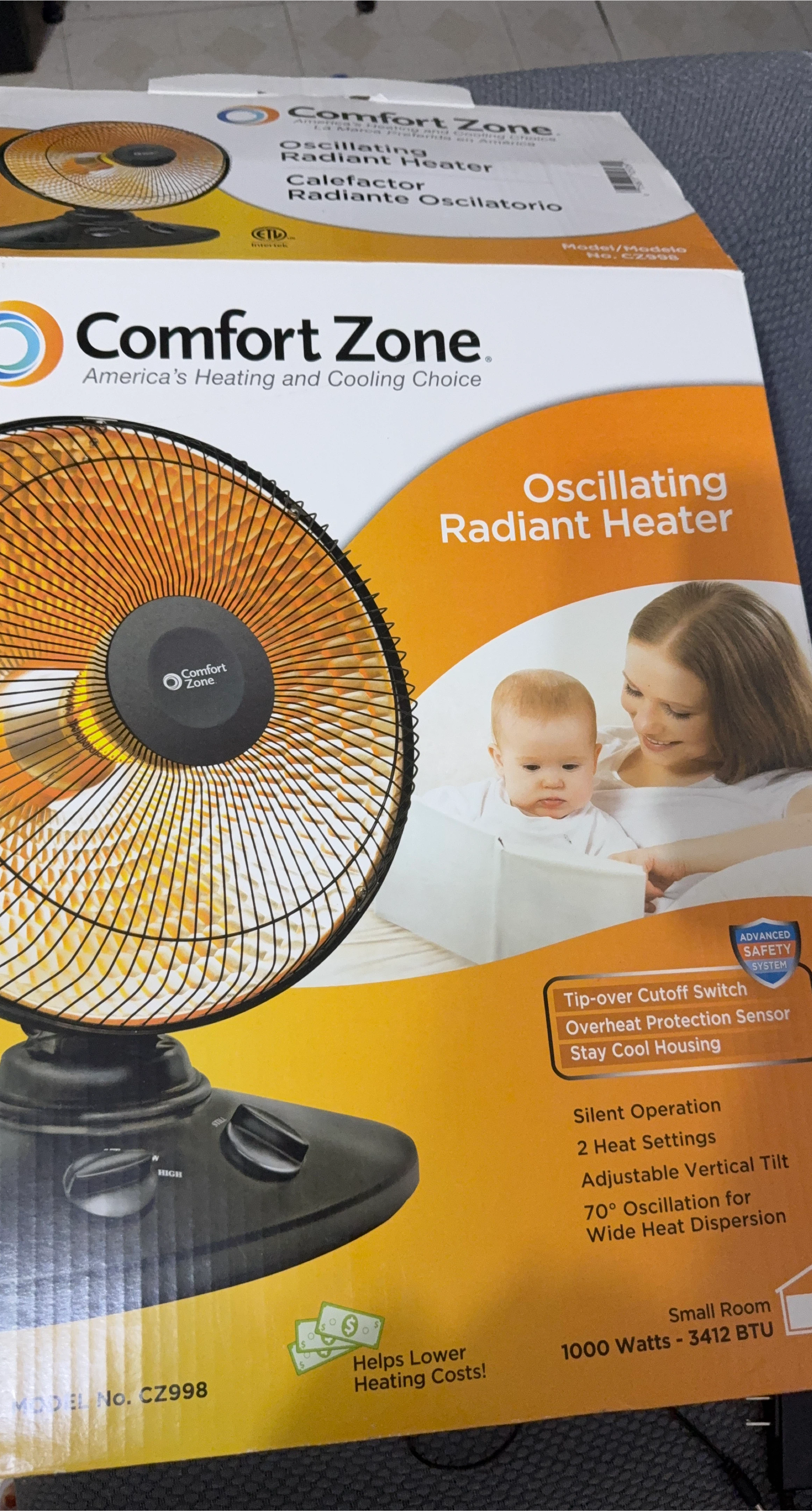 Comfort Zone Oscillating Radiant Heater CZ998