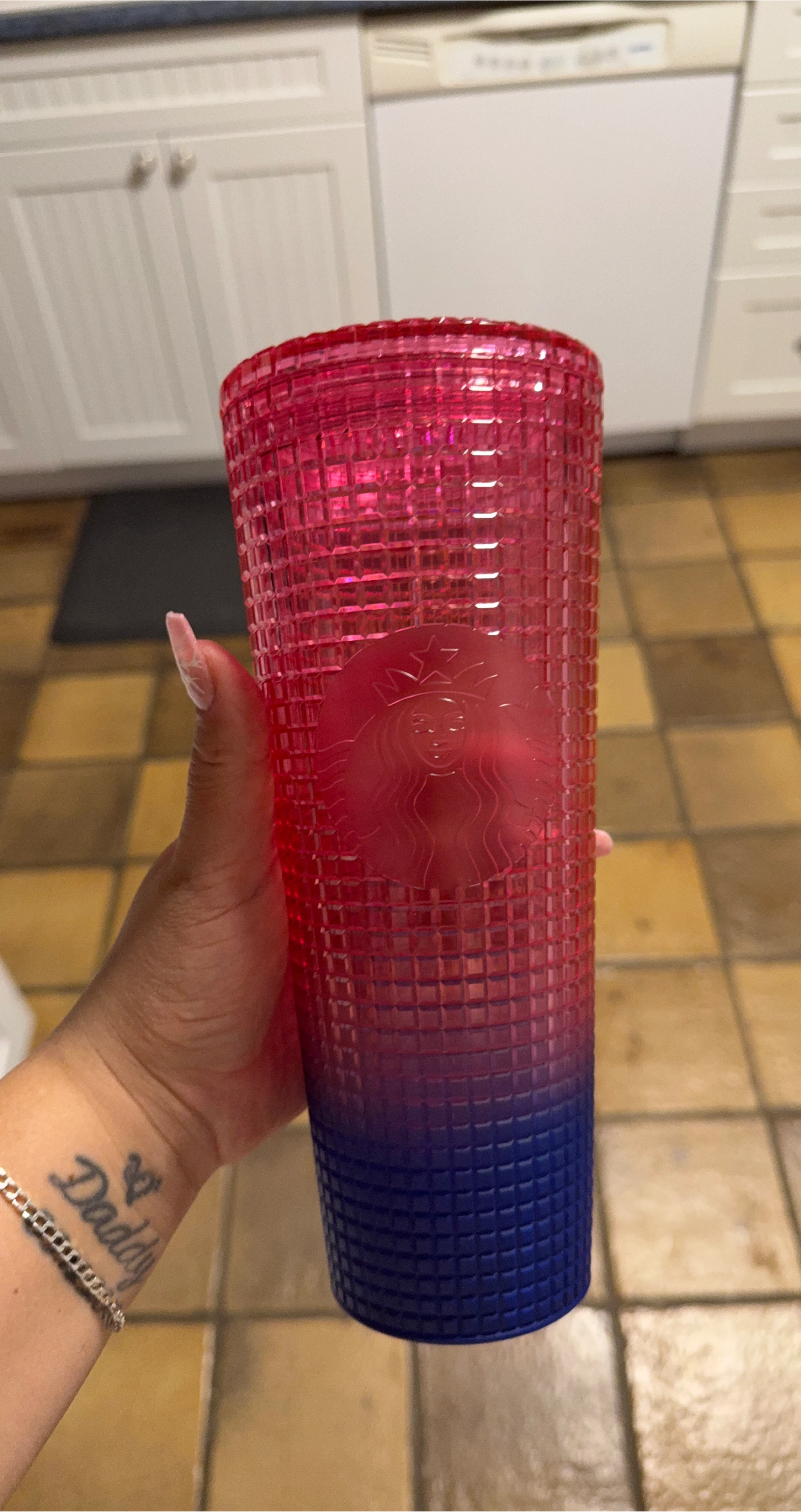 Starbucks Pink & Blue Grid Tumbler