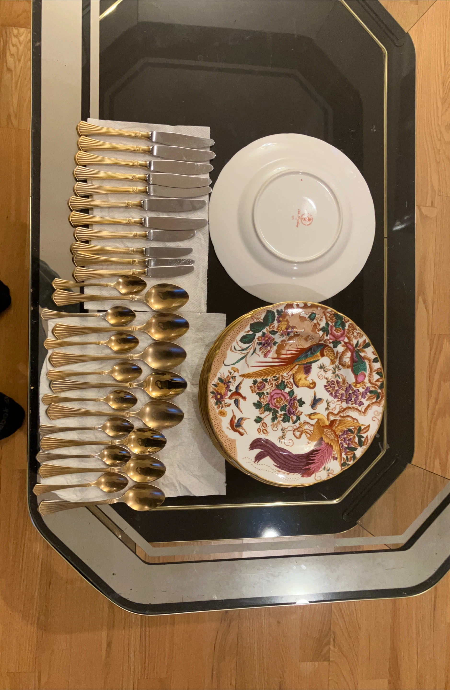 Vintage Gold Cutlery Set & Decorative Plates