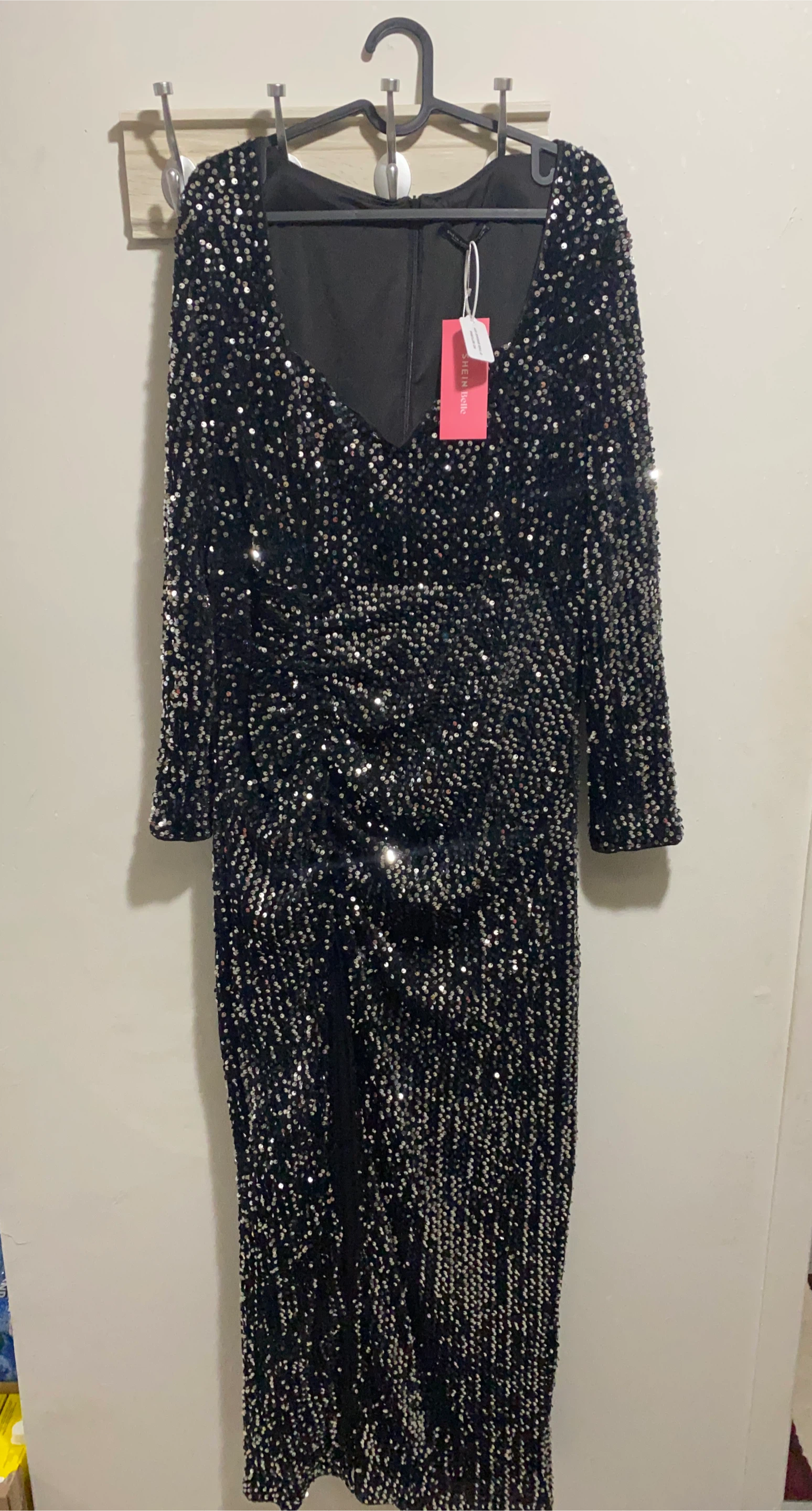 Shein Belle Black Sequin Long Sleeve Dress