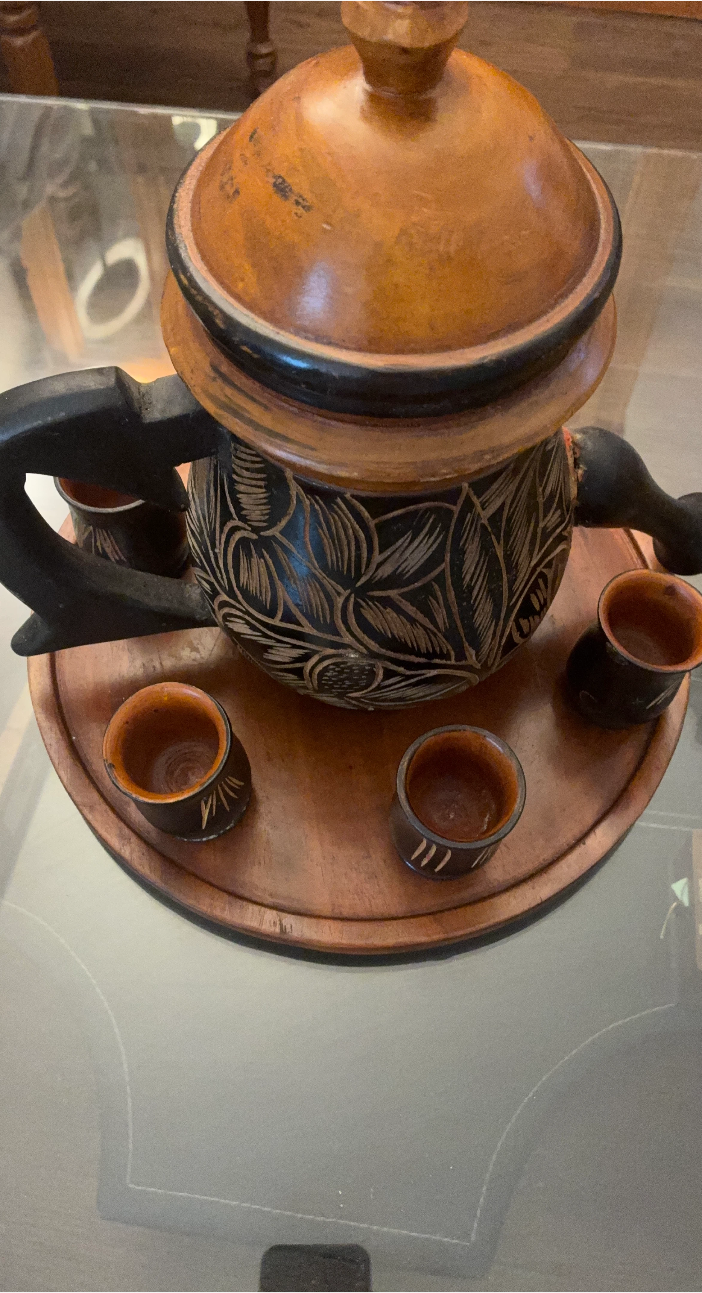 Hand Carved Wooden Tea Set