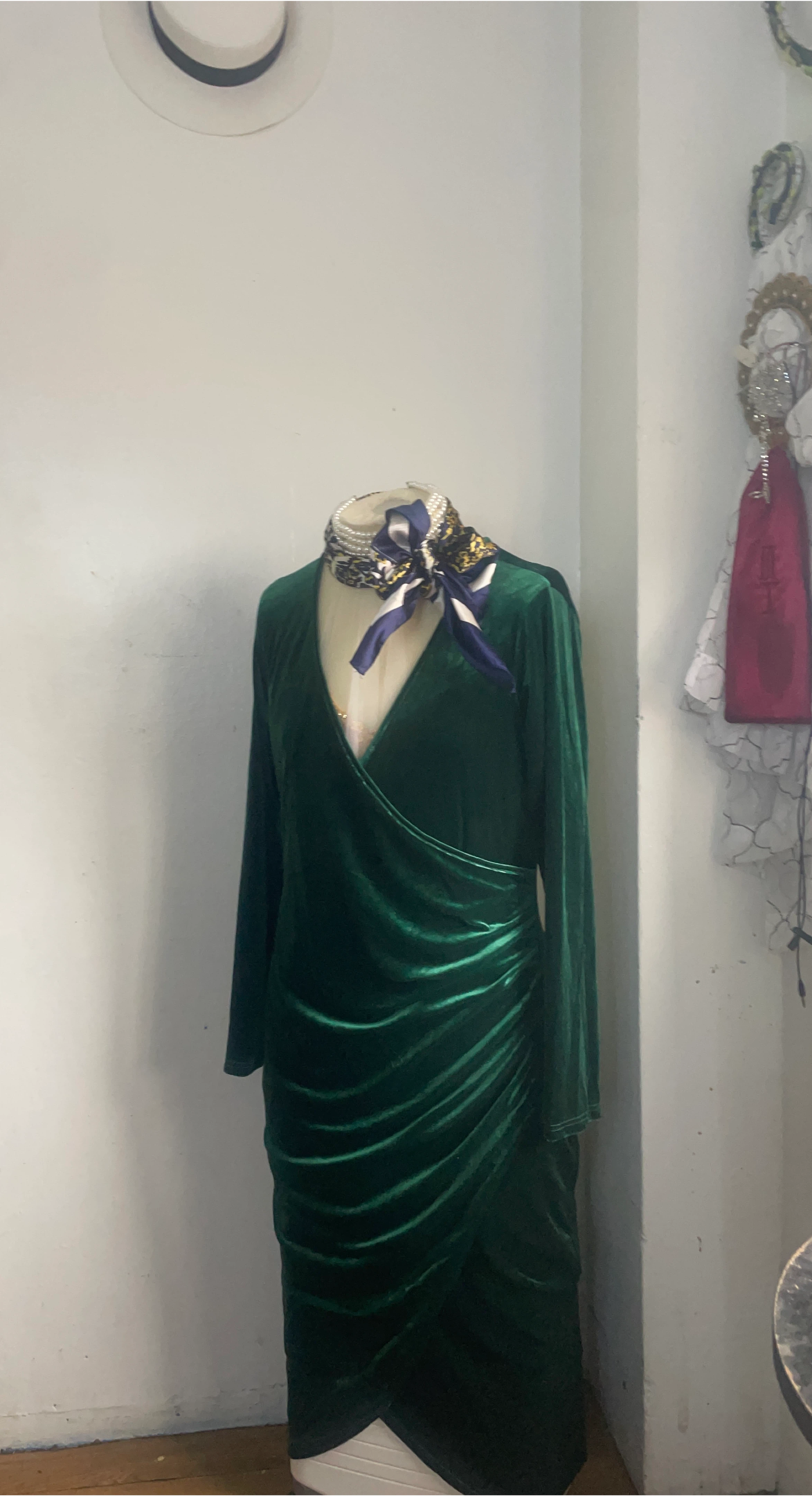 Green Velvet Wrap Dress