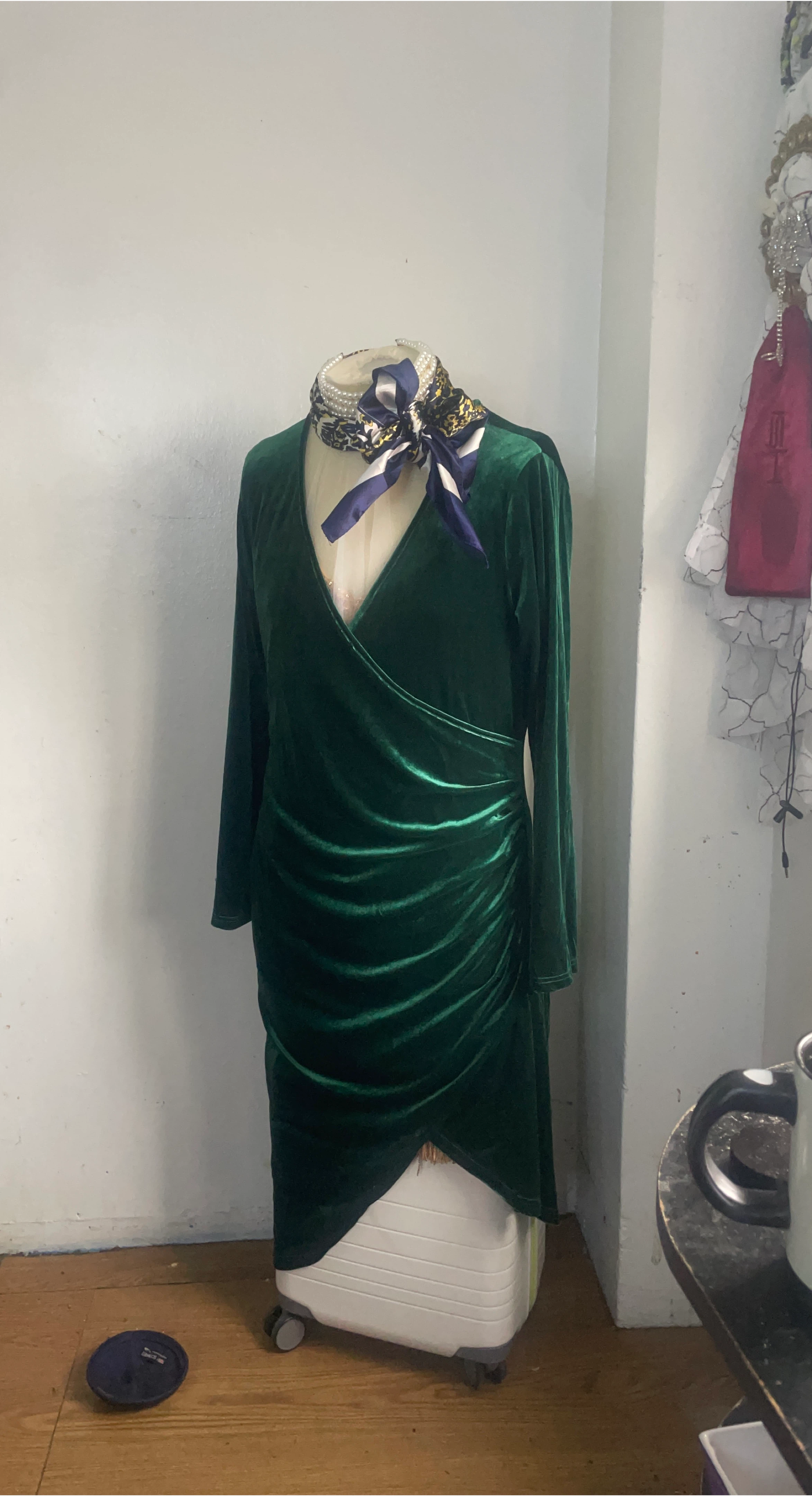 Green Velvet Wrap Dress