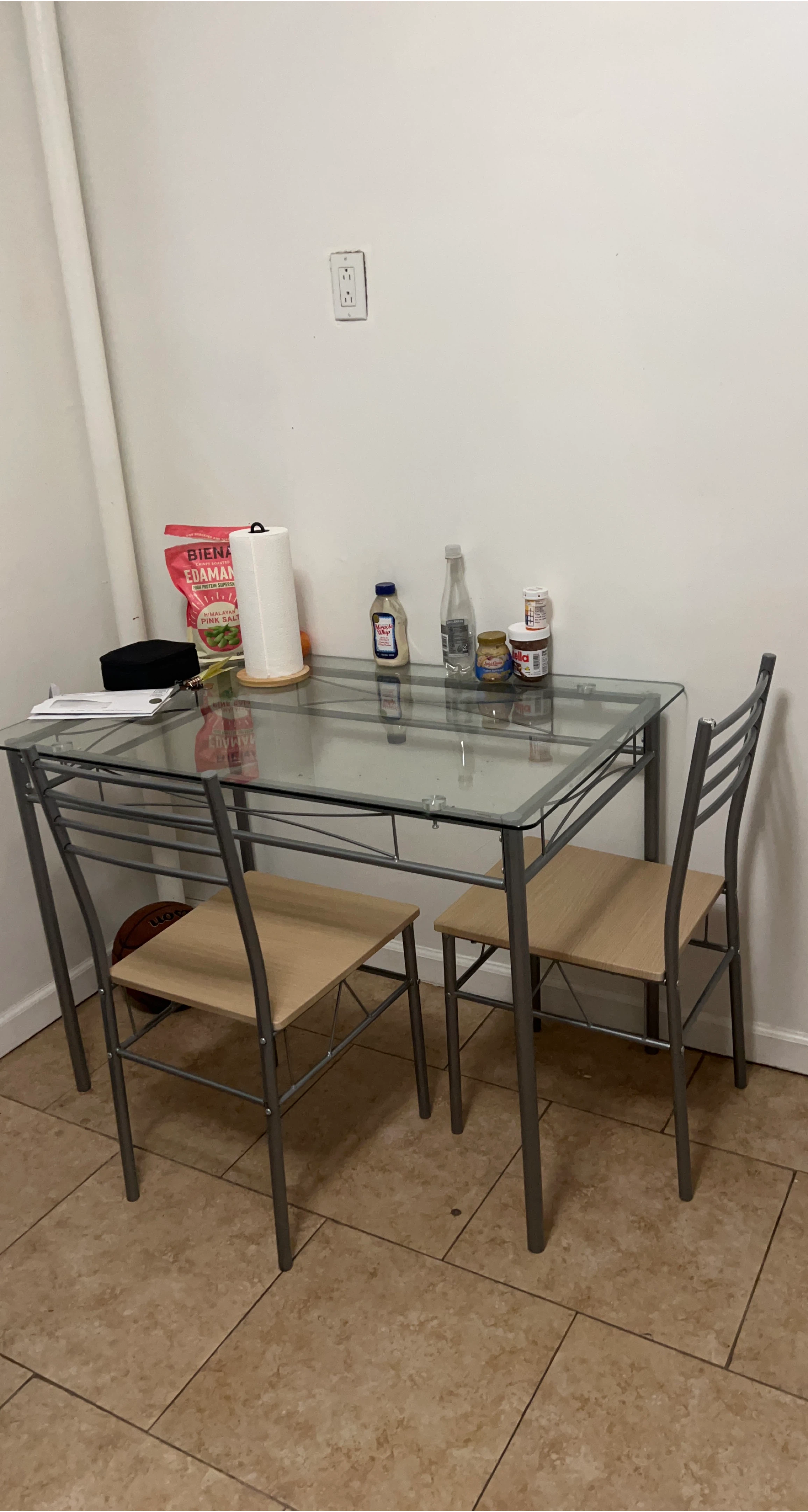 Glass Top Dining Table with 3 Chairs
