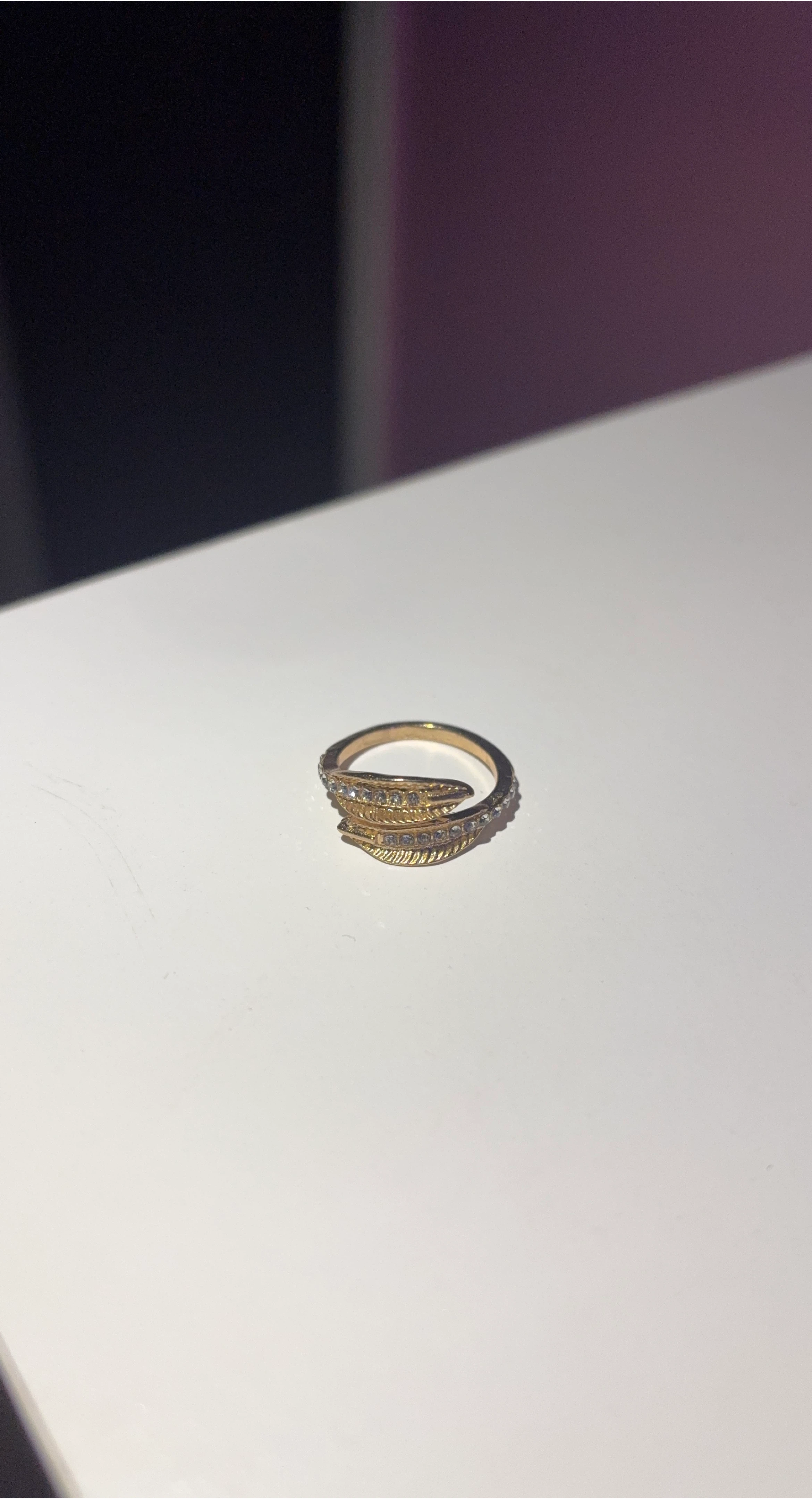 Gold Tone Ring with Rhinestones