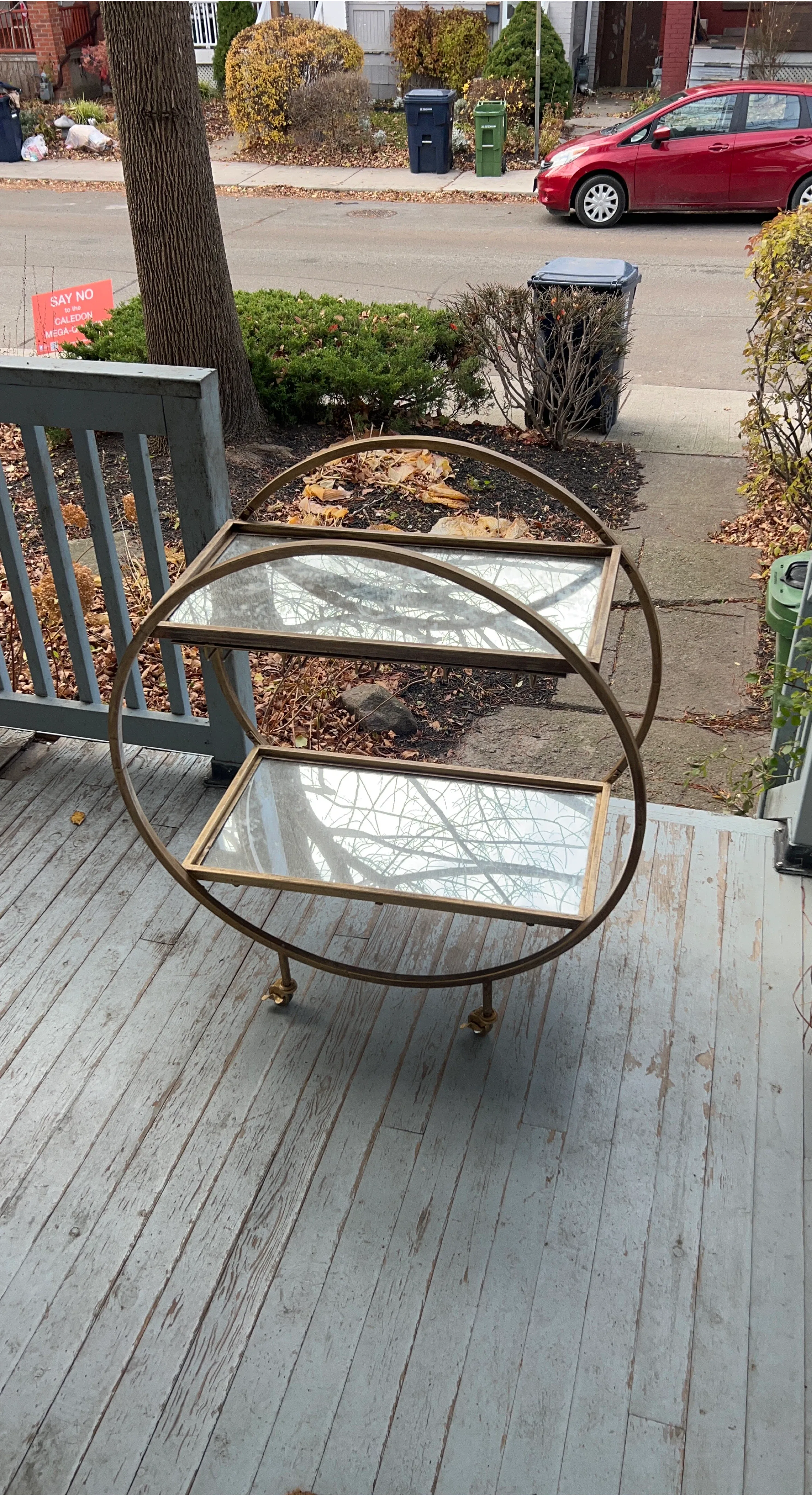Gold Metal & Glass Rolling Bar Cart