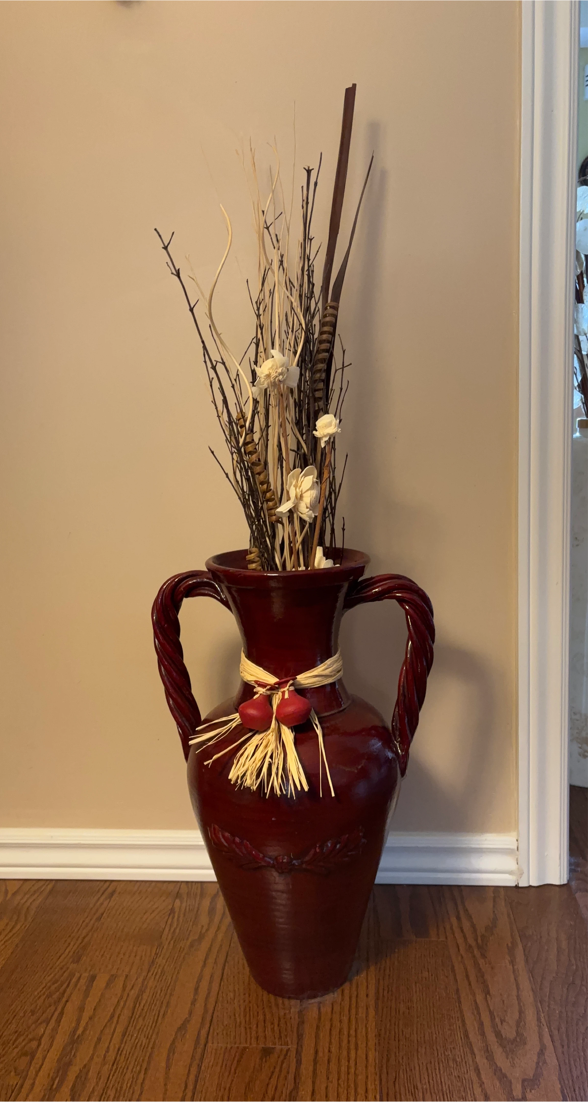 Burgundy Decorative Vase with Floral Arrangement