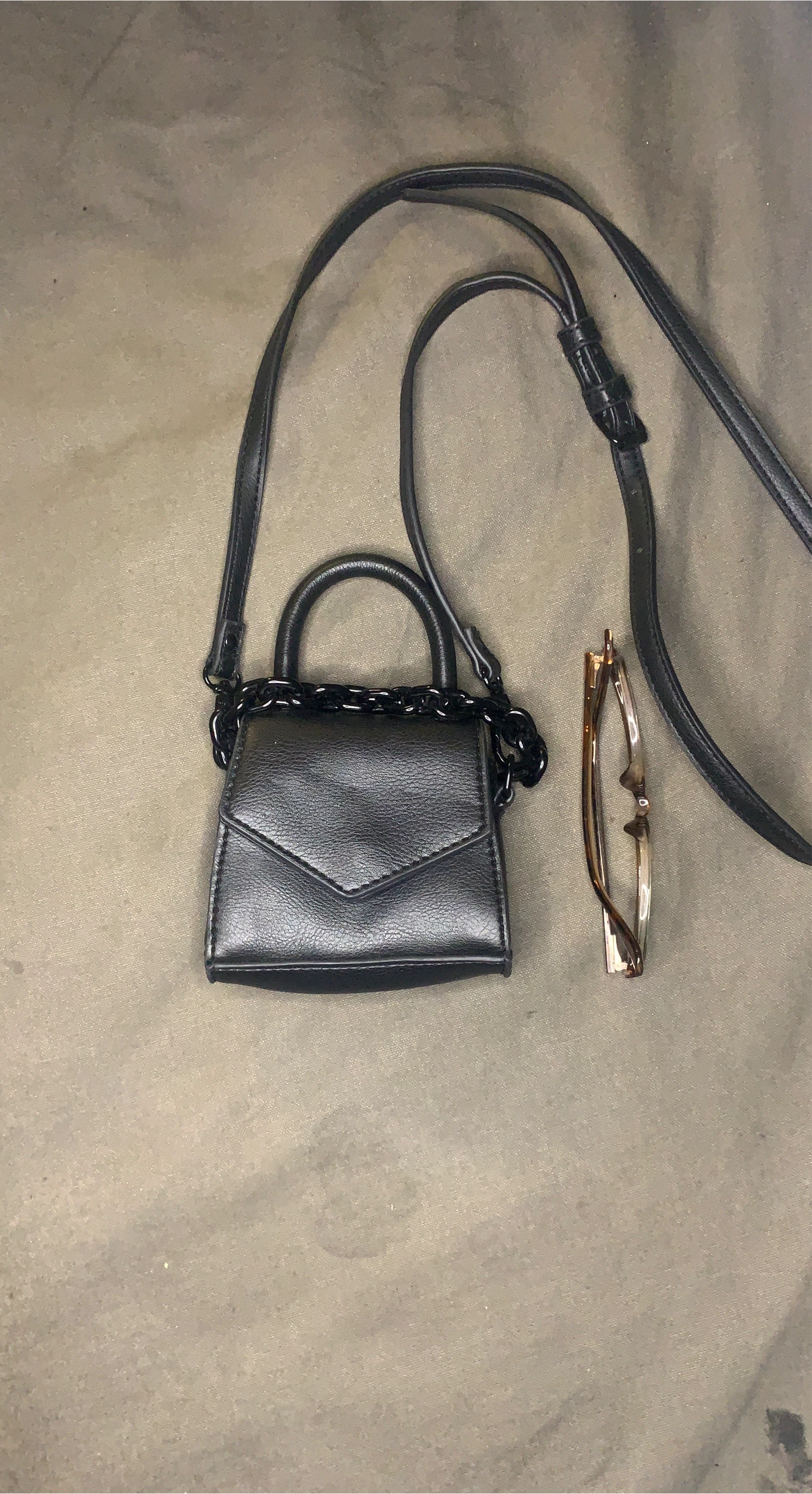 Black Mini Crossbody Bag with Chain Detail