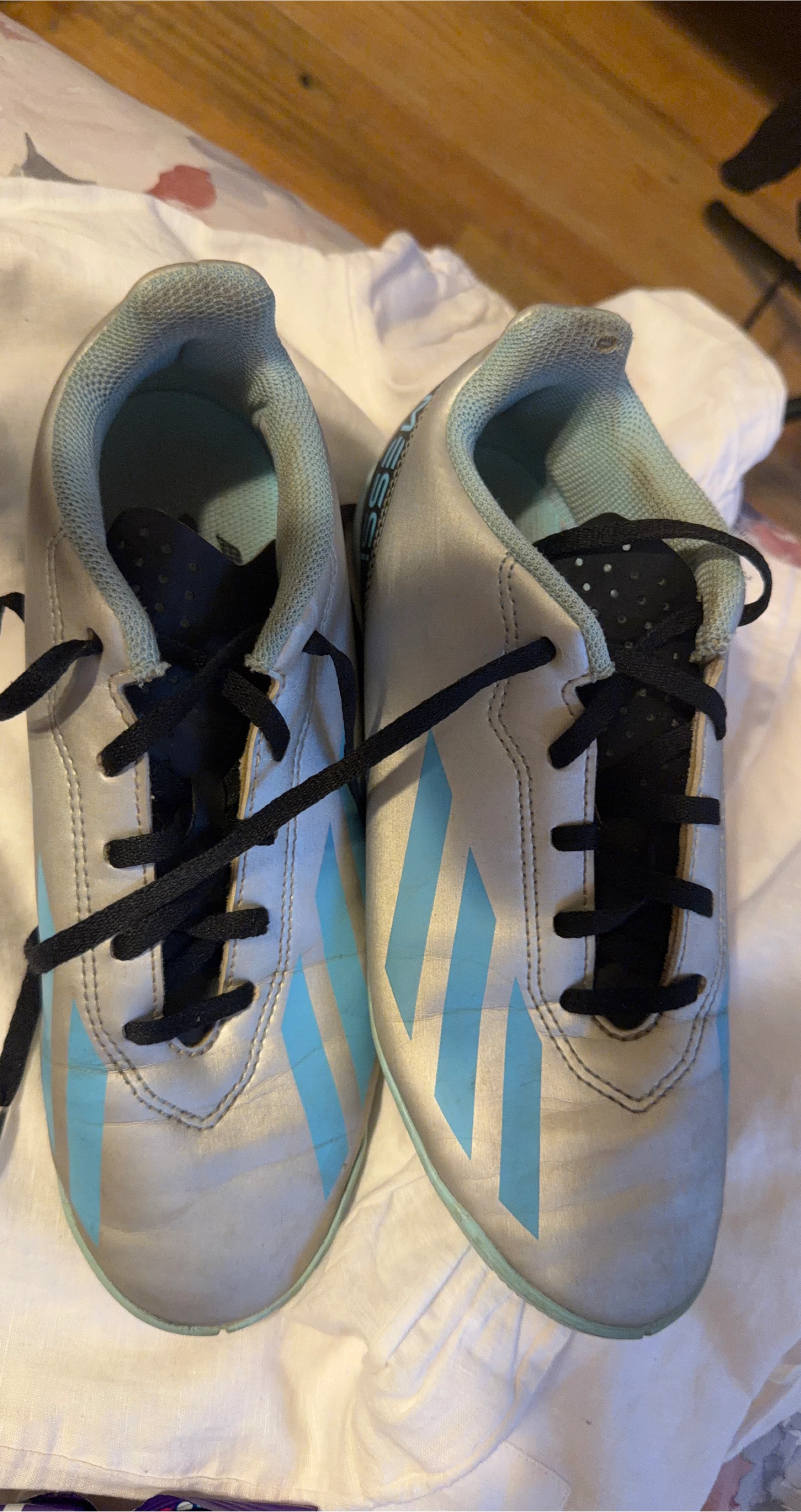 Messi Adidas Silver & Blue Soccer Cleats