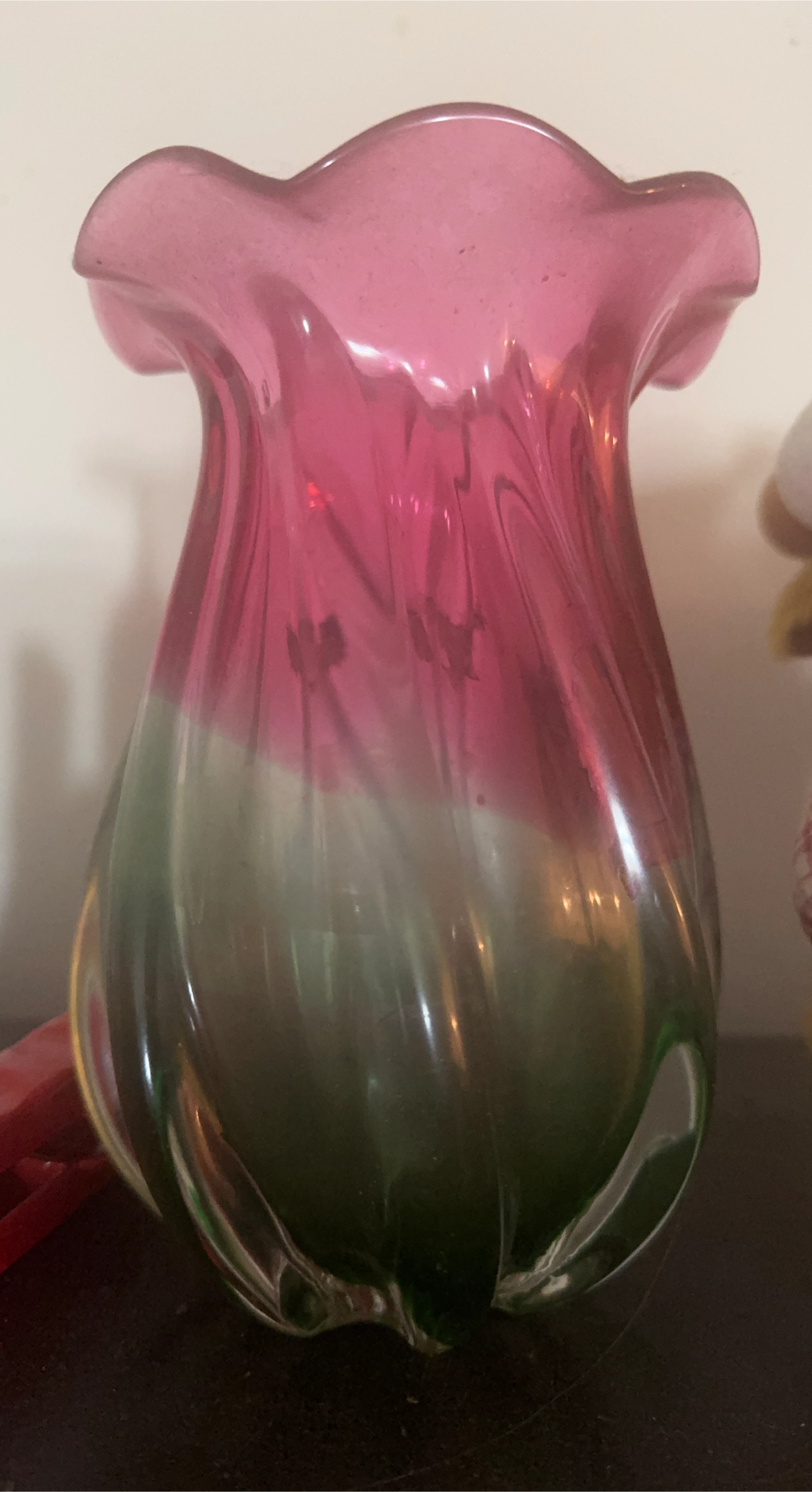 Pink & Green Glass Flower Vase