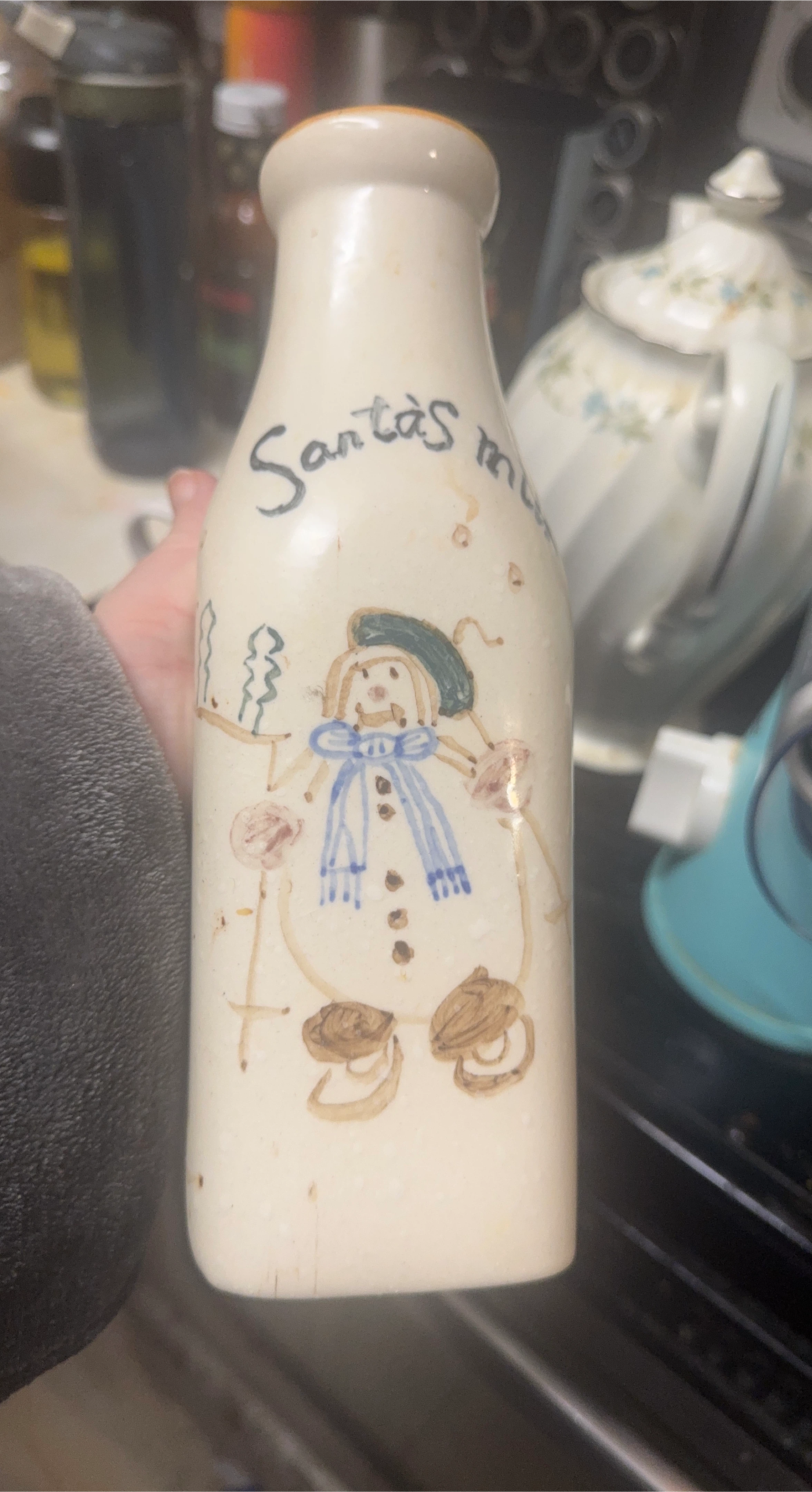 Santa's Milk Bottle with Snowman Design