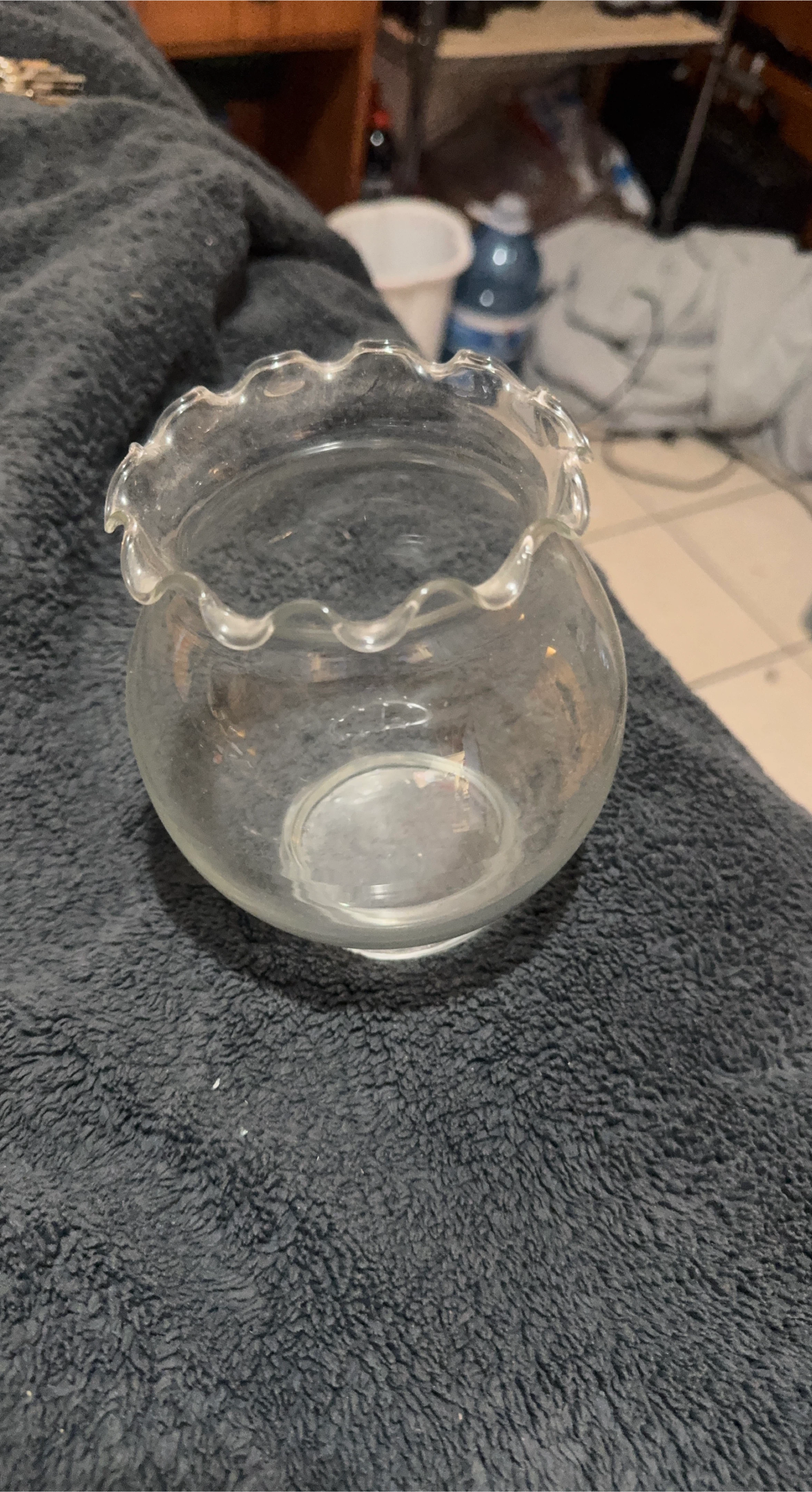 Clear Glass Bowl with Ruffled Edge