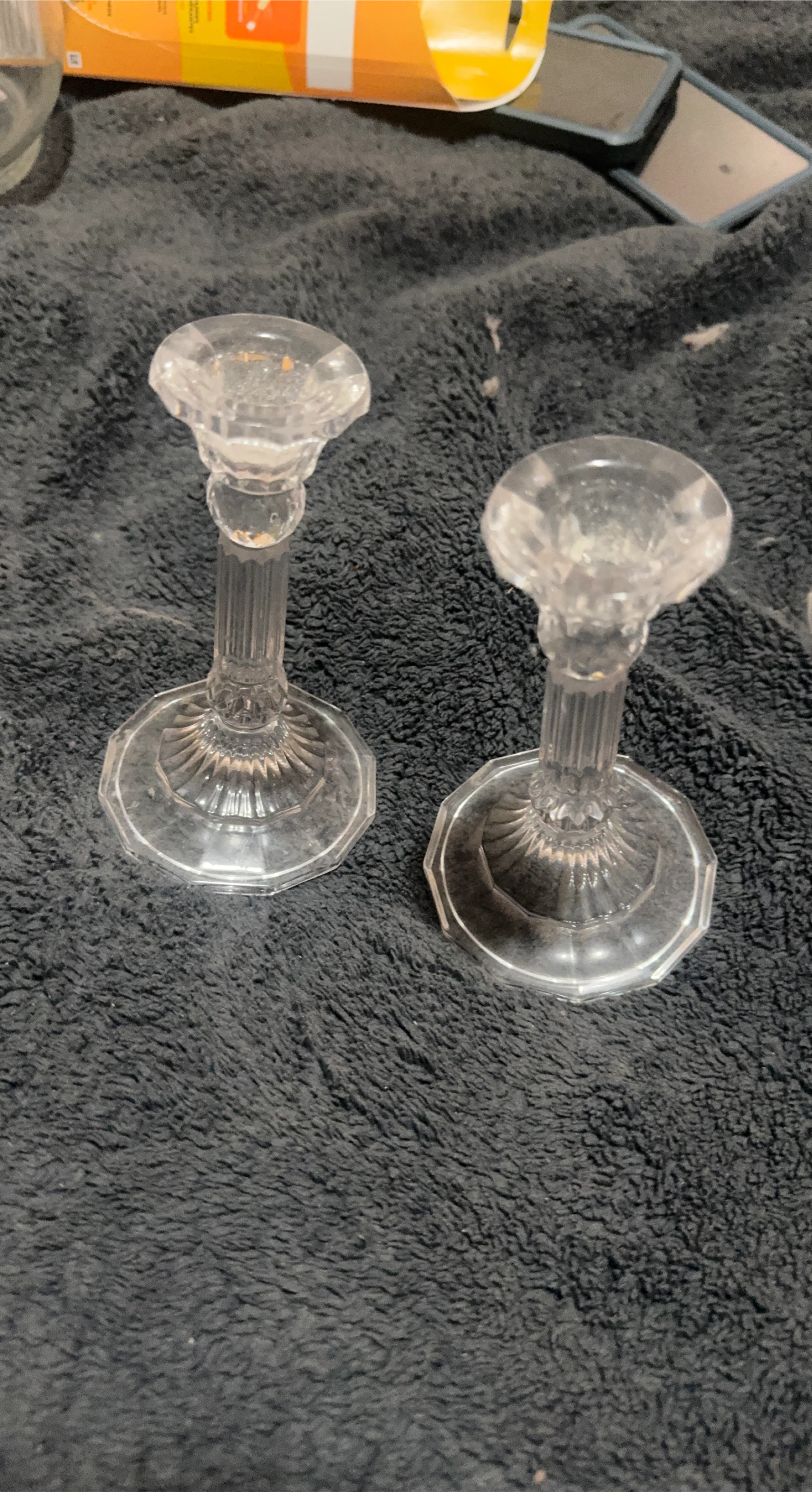 Clear Glass Candlestick Holders (Set of 2)