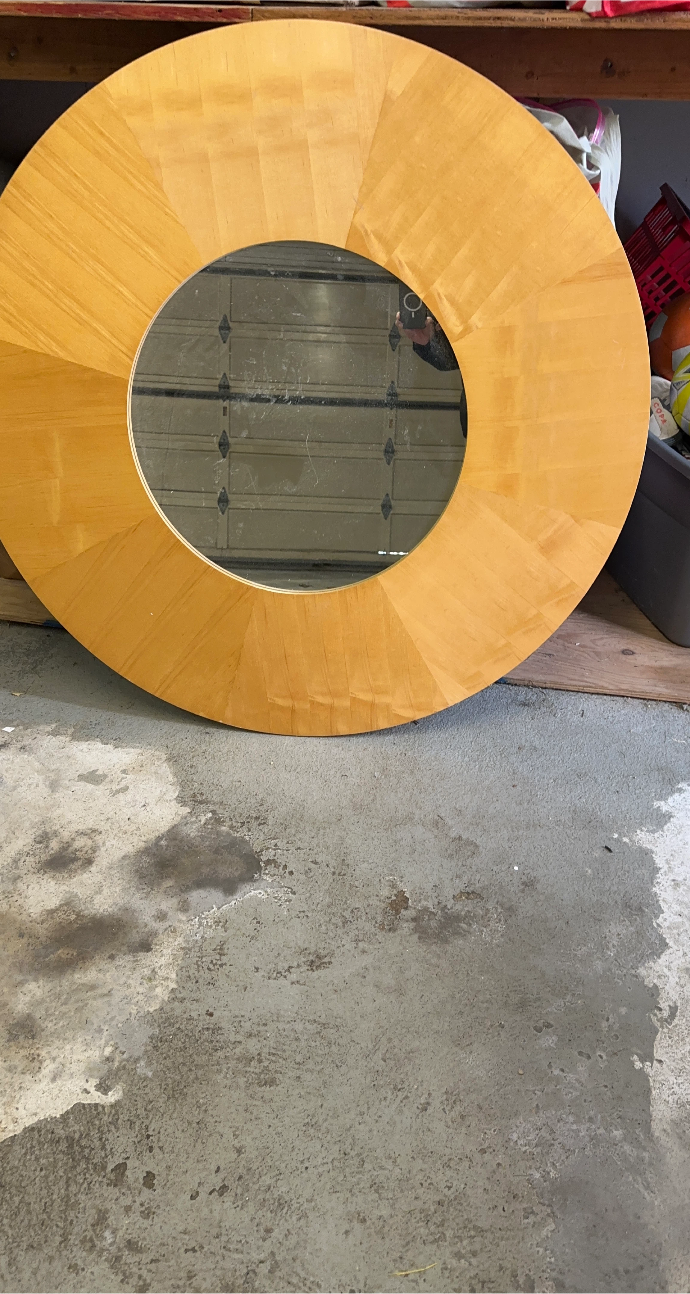 Round Wooden Framed Mirror