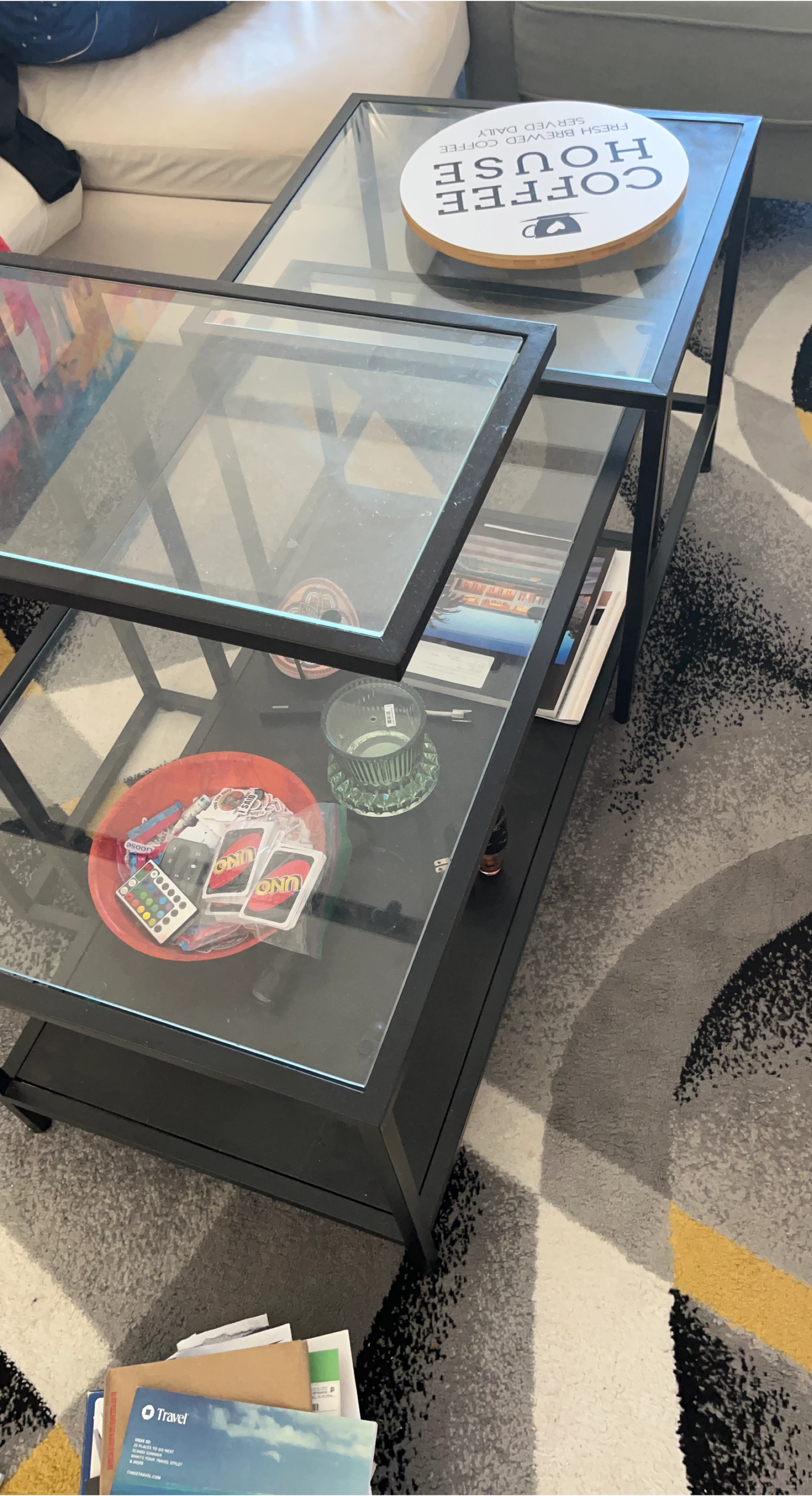 3 piece Glass Top Coffee Table Set - Black Frame