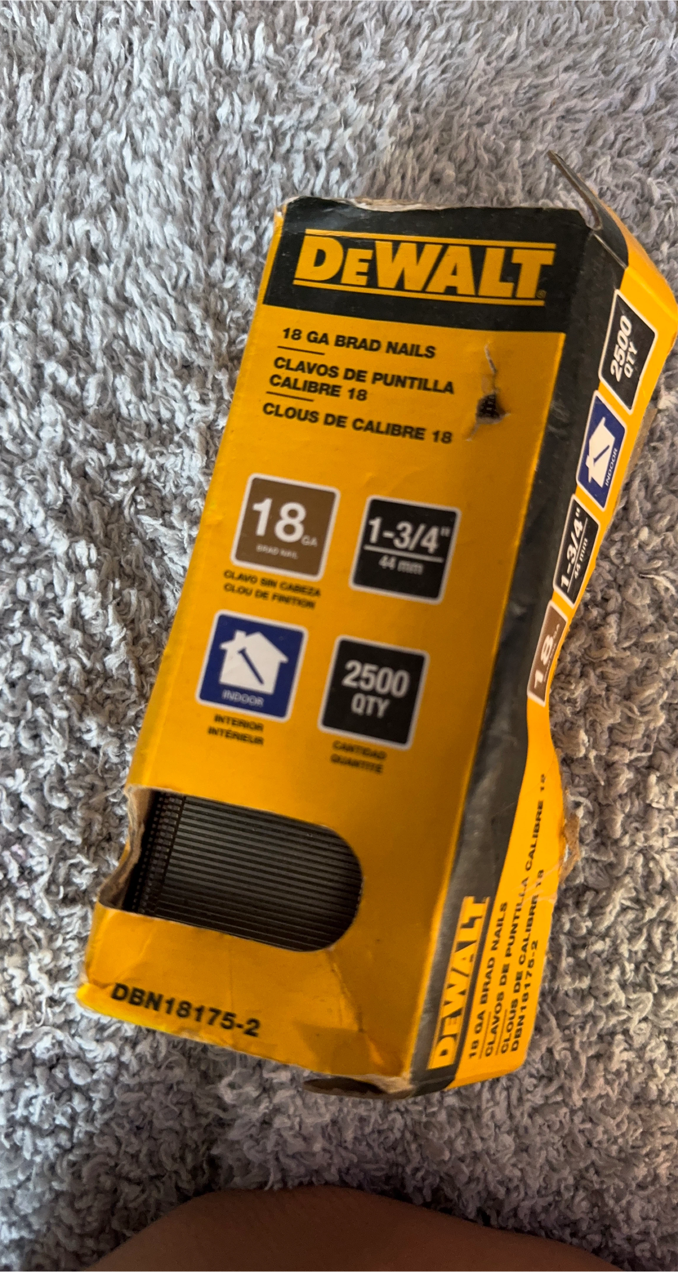 DEWALT 18 GA Brad Nails, 1-3/4 inch