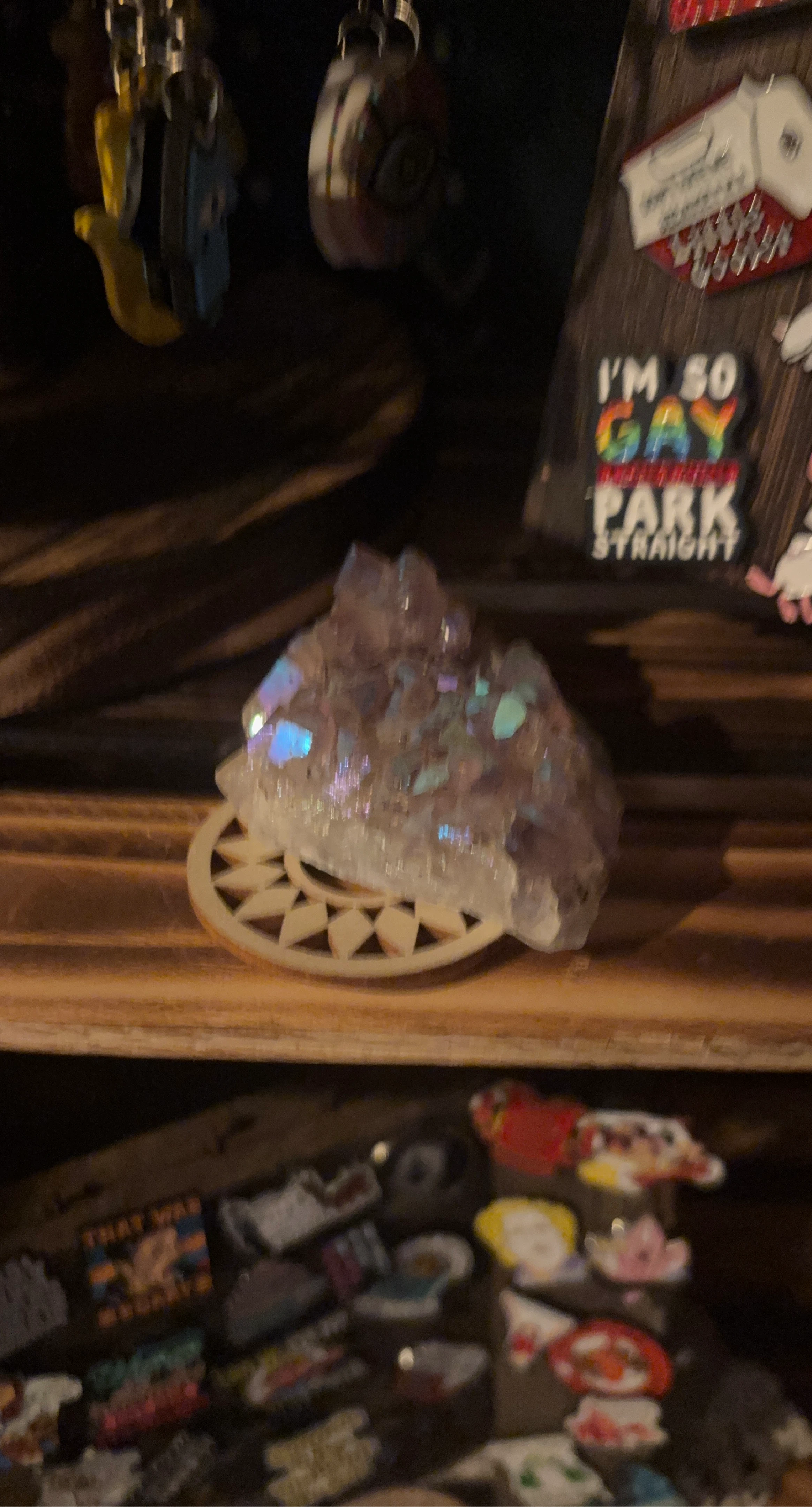 Amethyst Crystal Cluster on Wooden Stand
