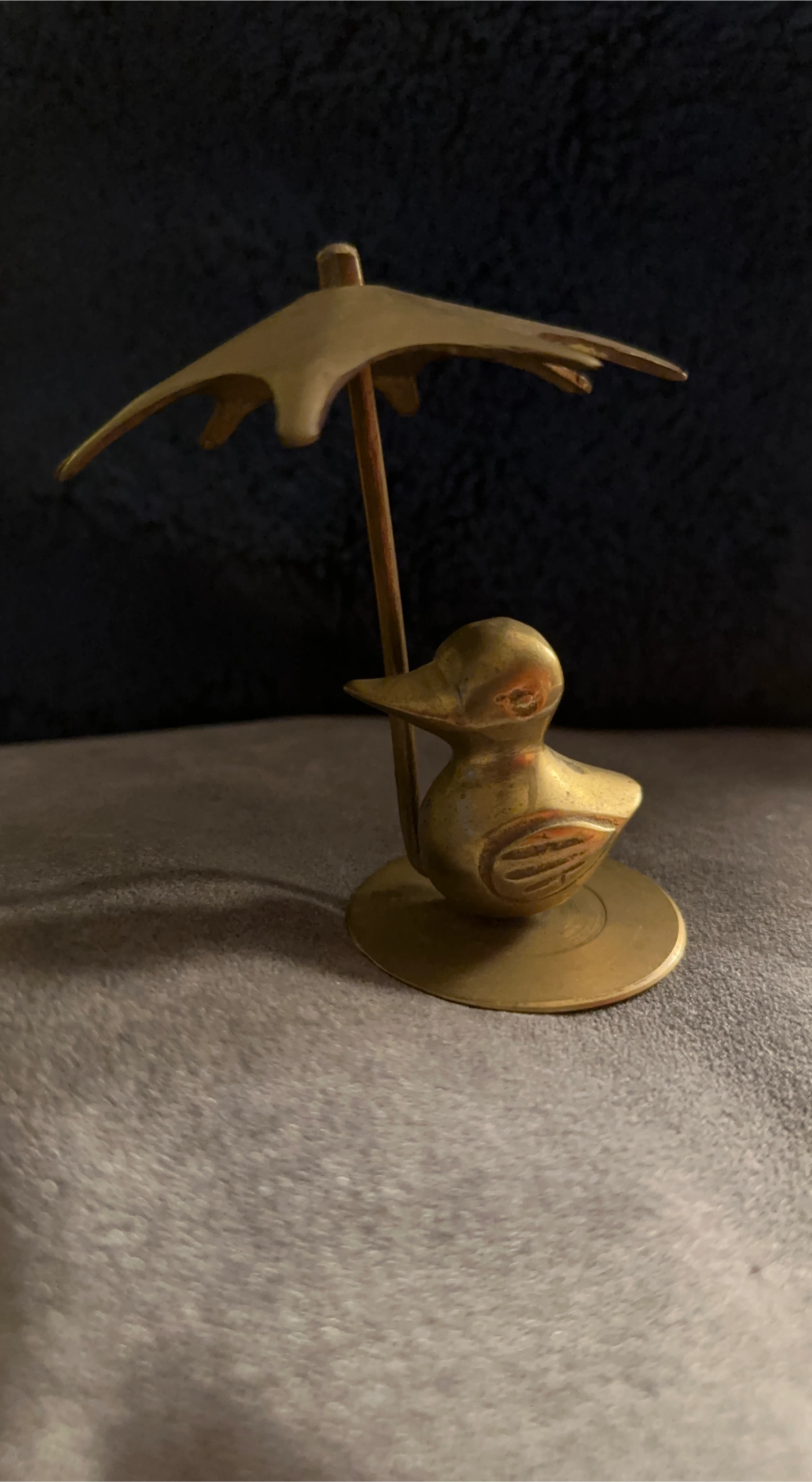 Brass Duck Under Umbrella Figurine