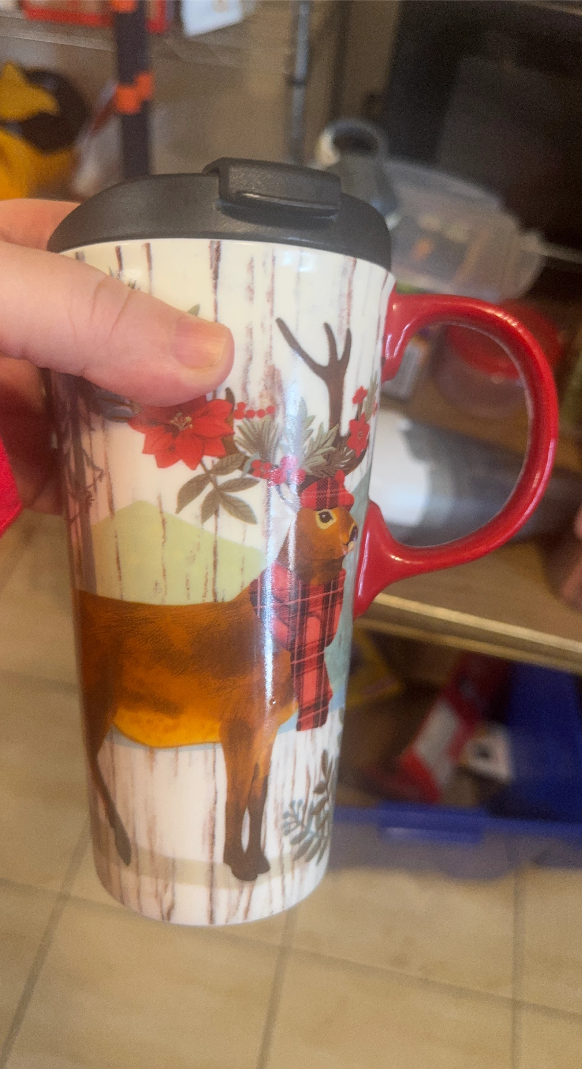 Reindeer Travel Mug with Lid