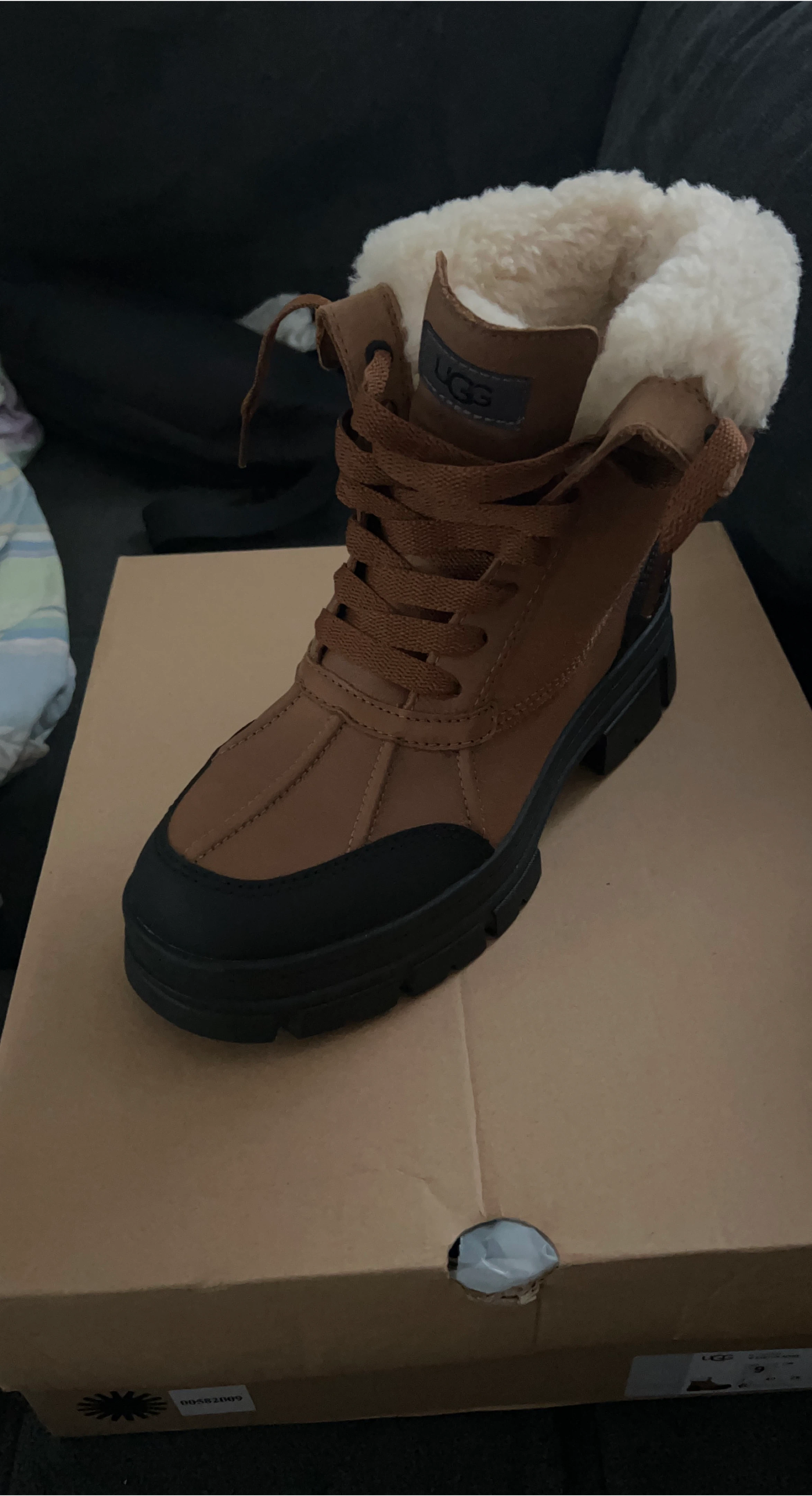 UGG Brown Leather Shearling Lined Boots - Size 9