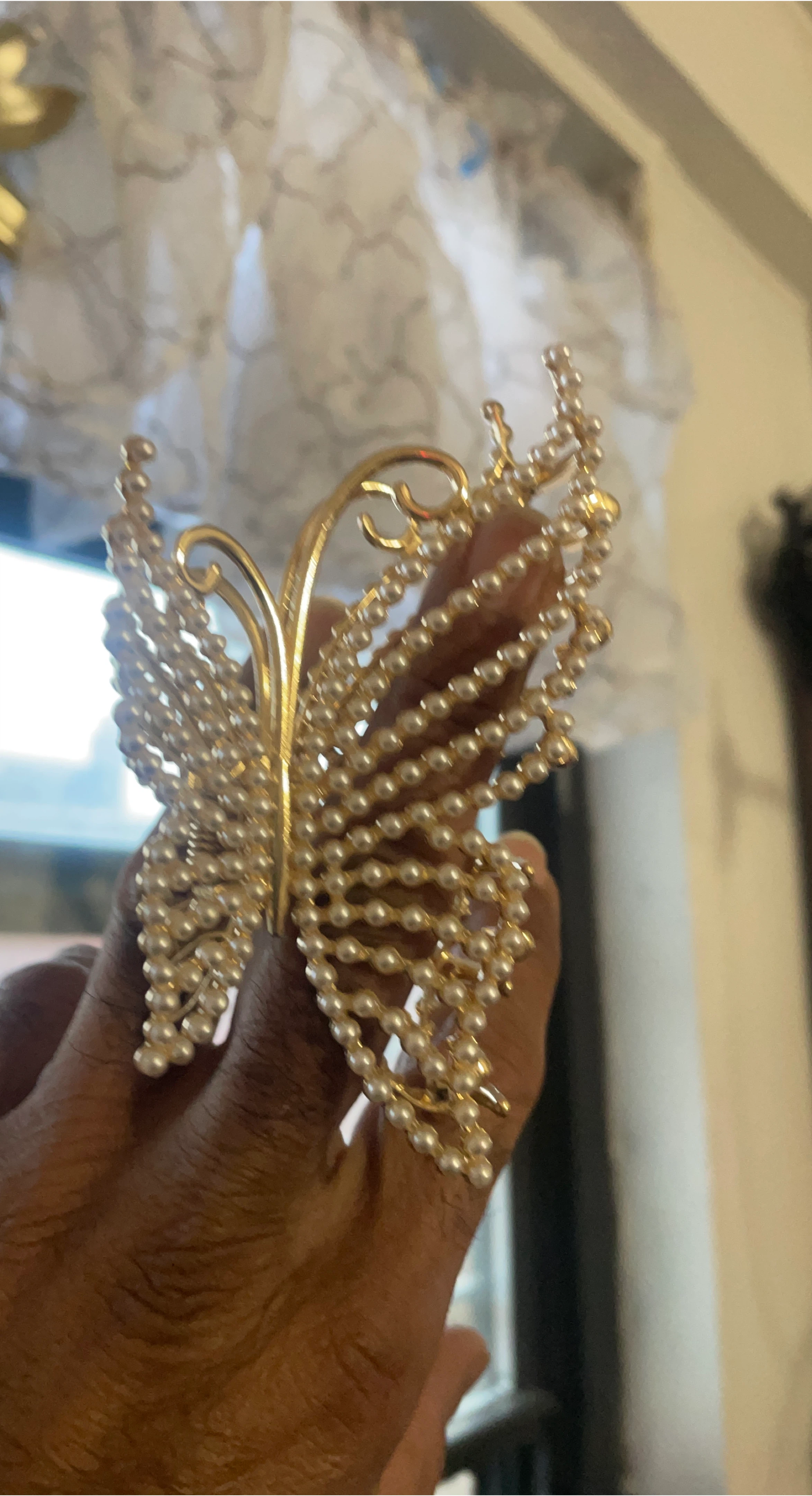 Pearl and Gold Butterfly Hair Clip