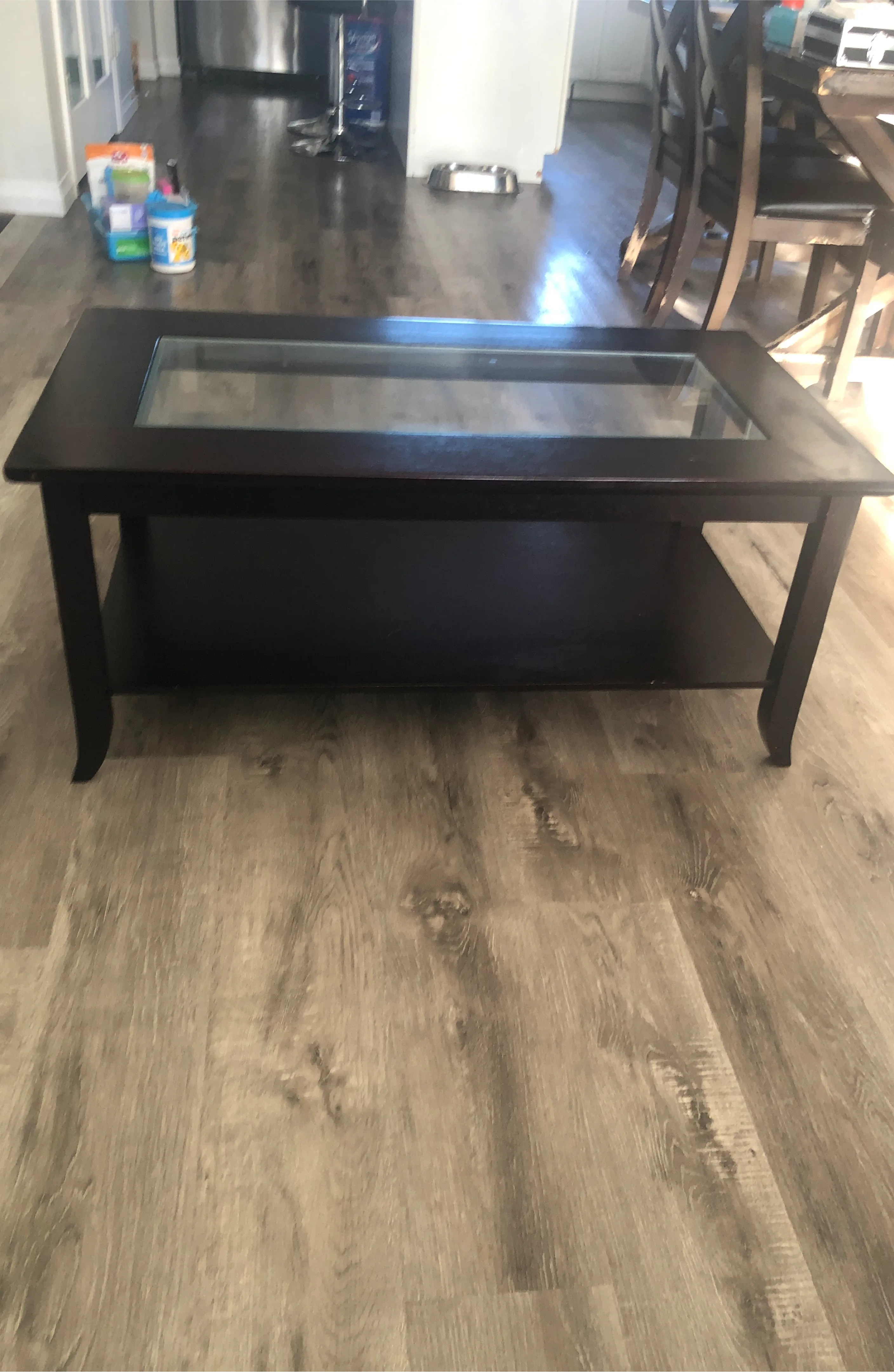 Dark Brown Coffee Table with Glass Top