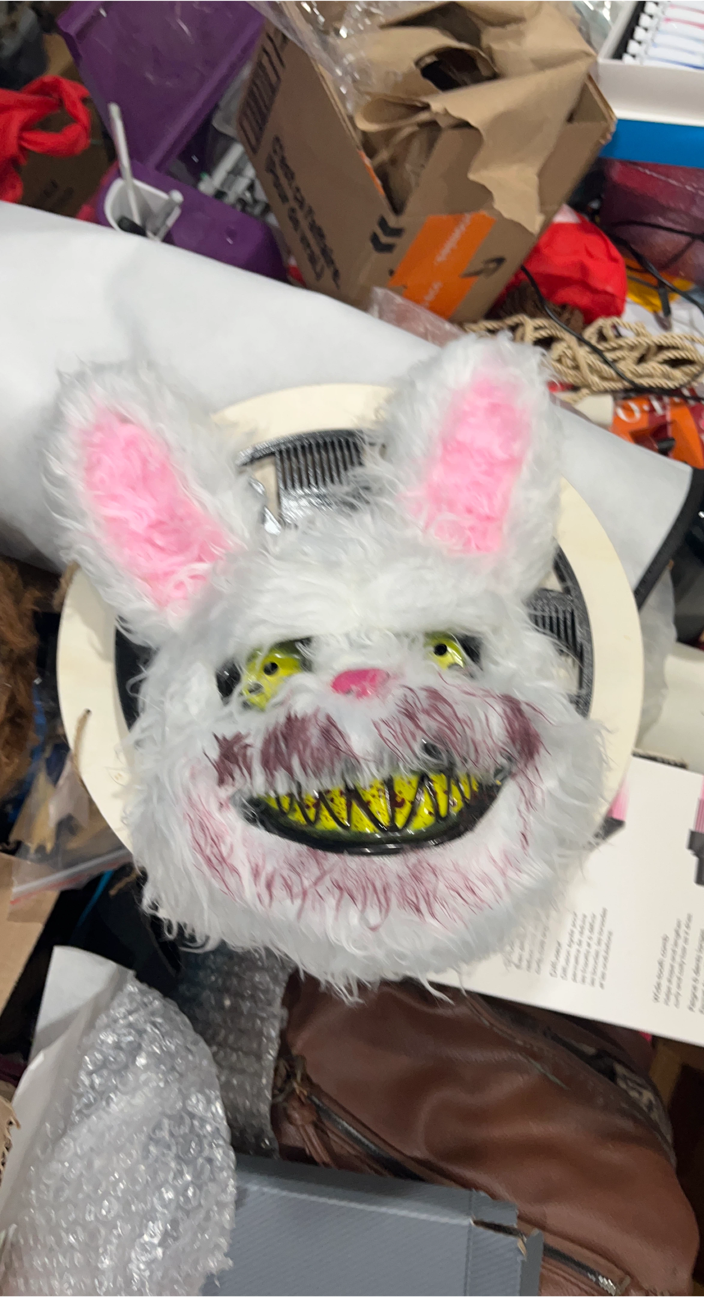 White Furry Bunny Mask - Halloween Costume