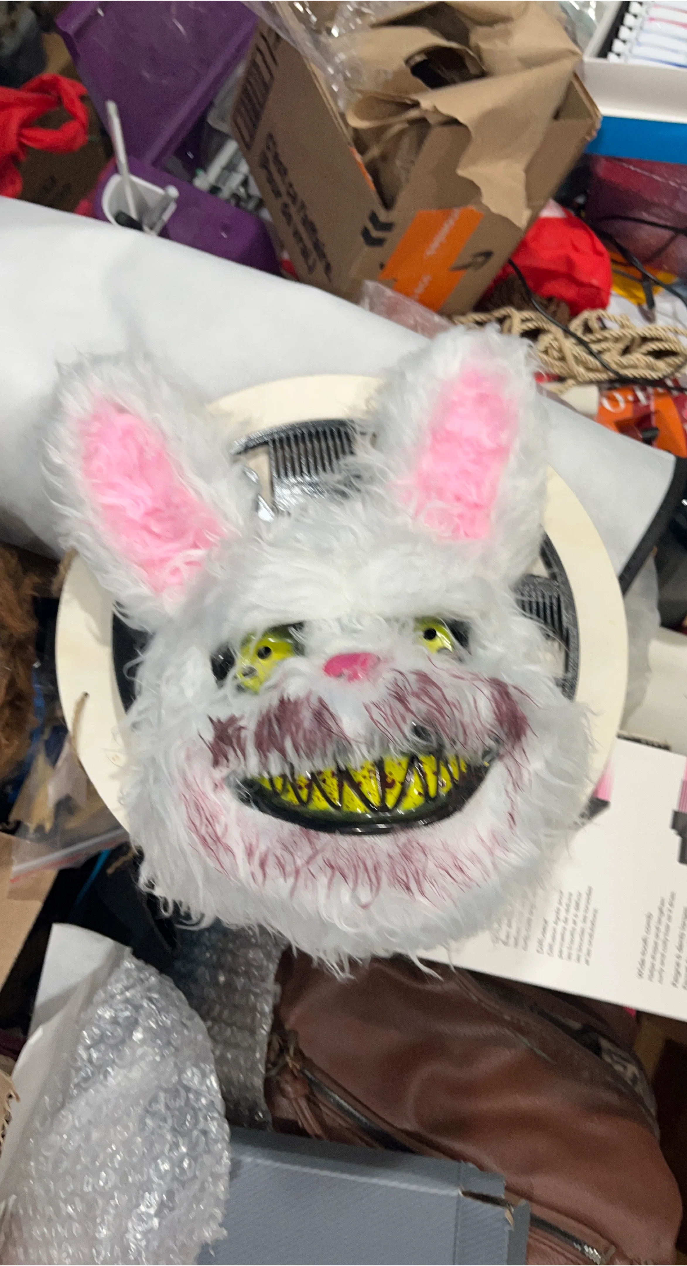 White Furry Bunny Mask - Halloween Costume