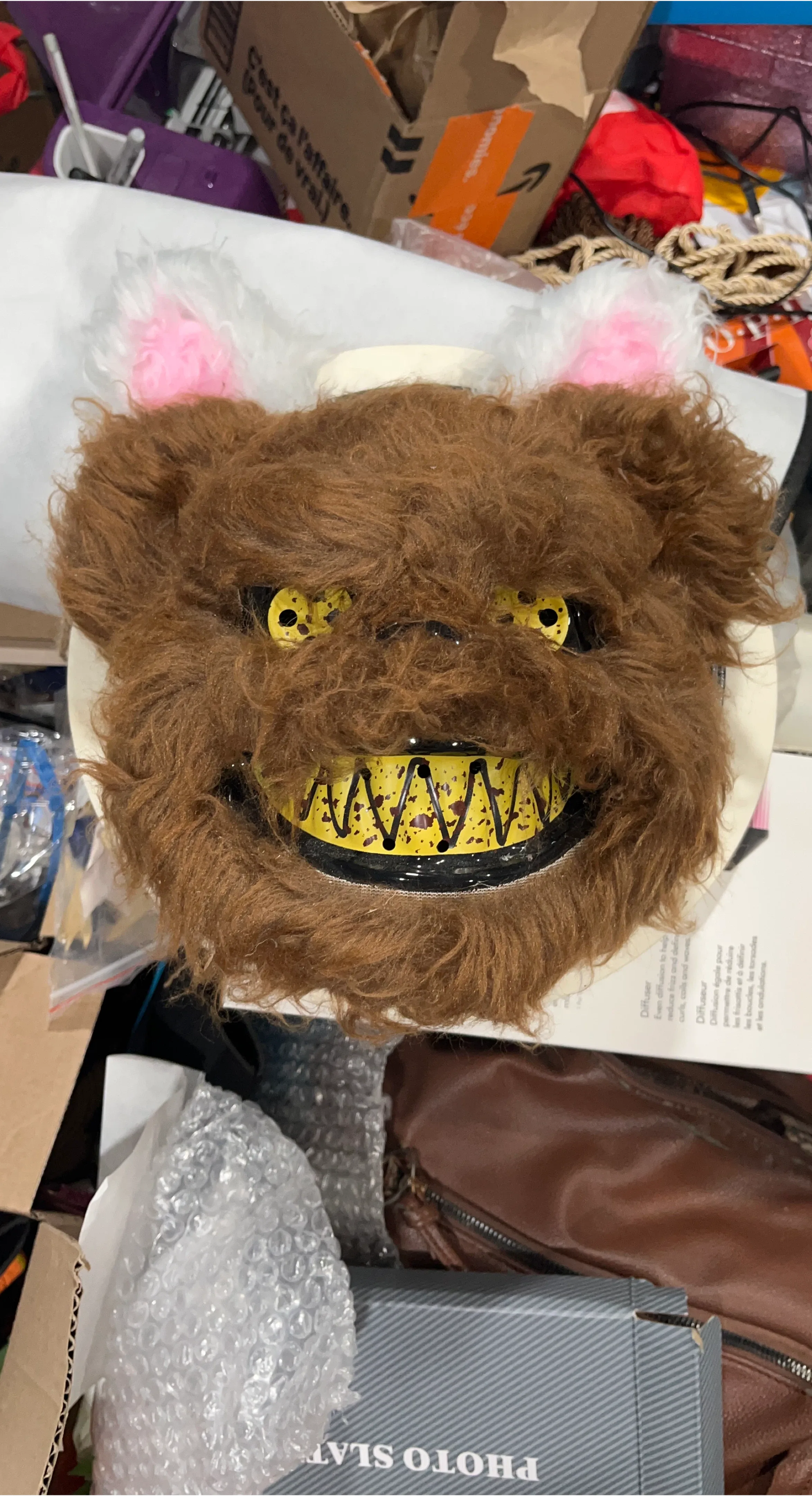 Brown Furry Monster Mask with Yellow Teeth