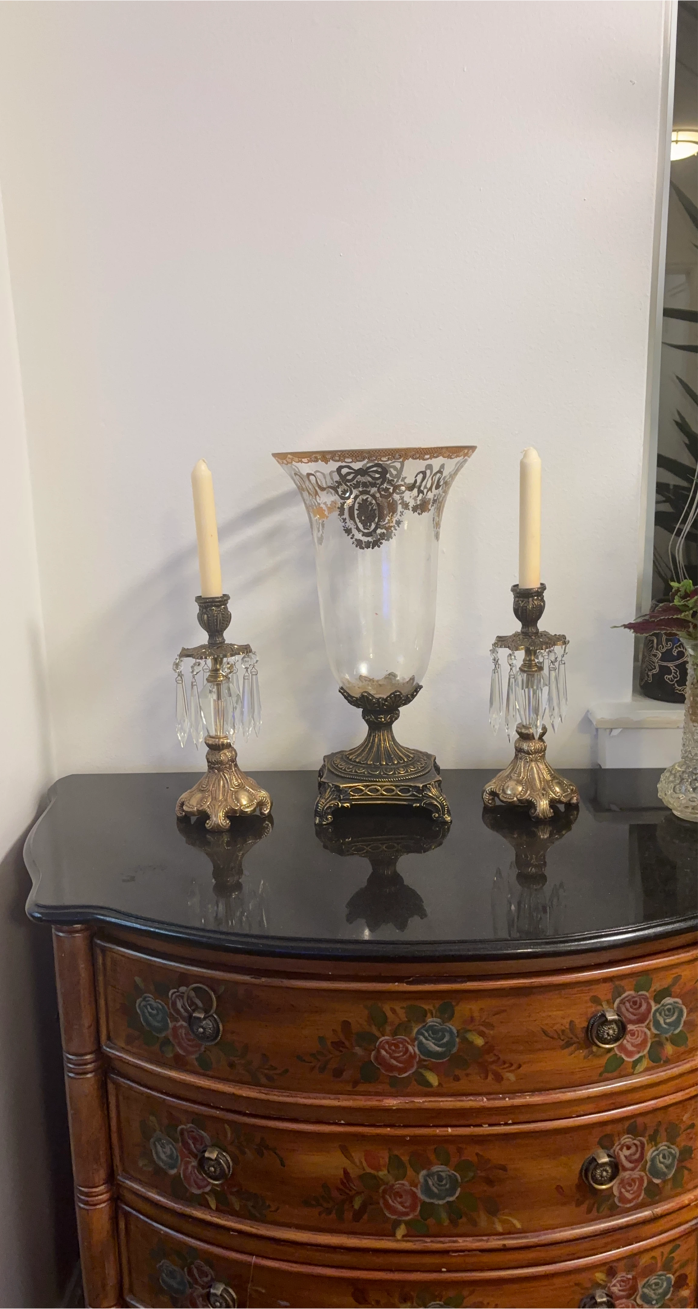 Ornate Vase and pair of Crystal Brass Candlestick Set - photo 2