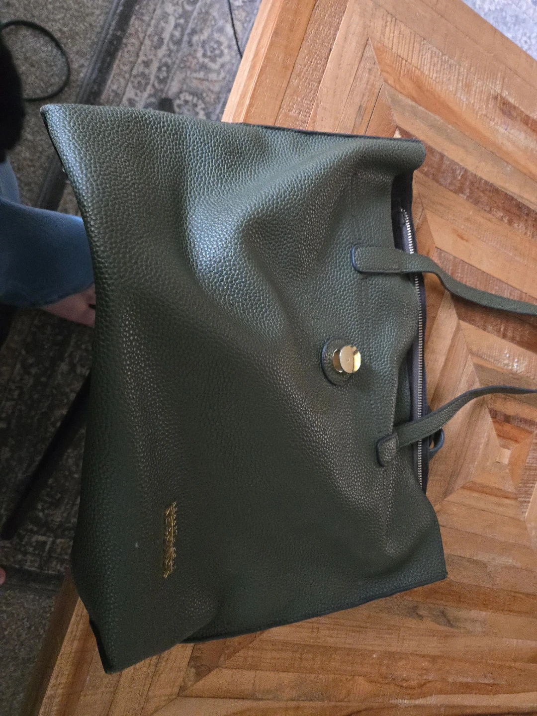 Green Faux Leather Tote Bag
