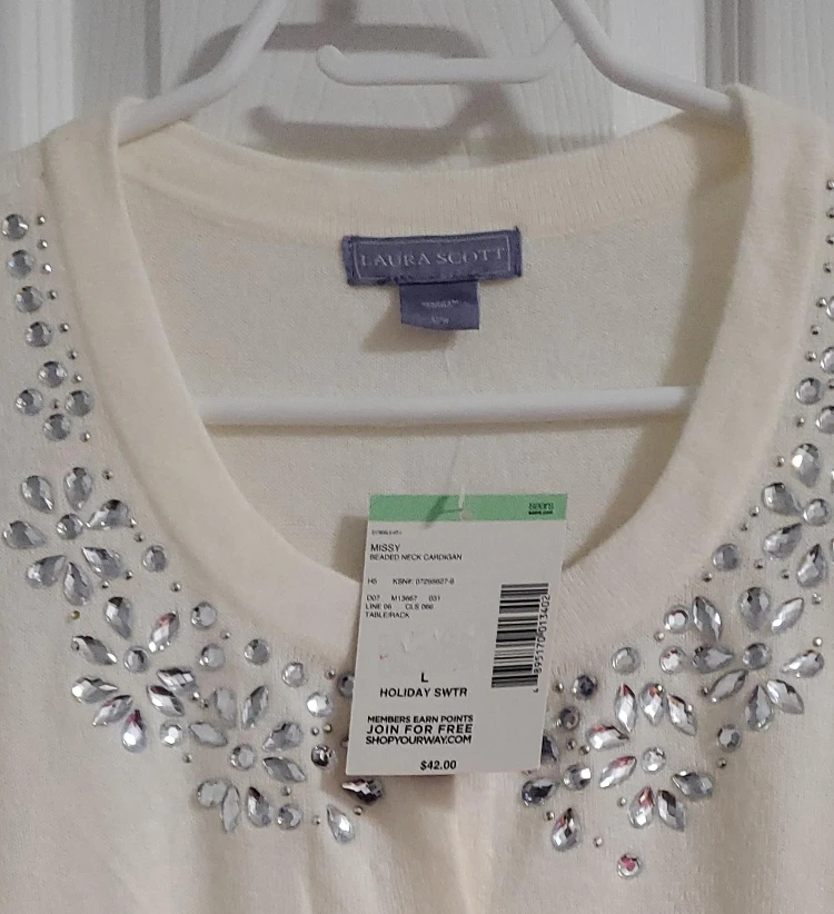 Laura Scott Holiday Beaded Cardigan - Size L image indicator(1)