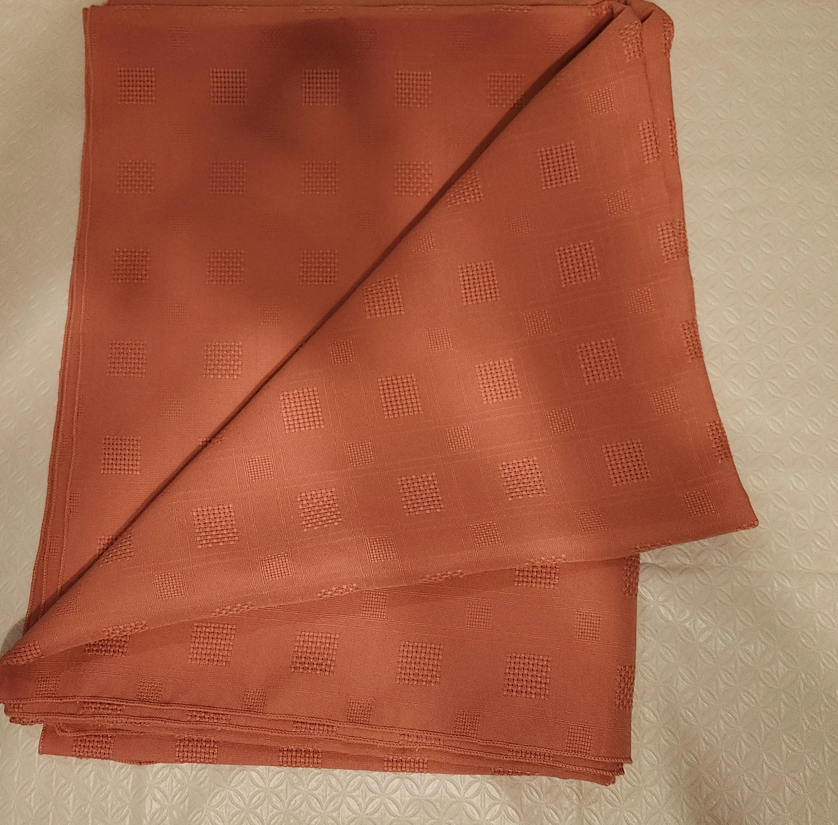 Salmon Tablecloth with Square Pattern