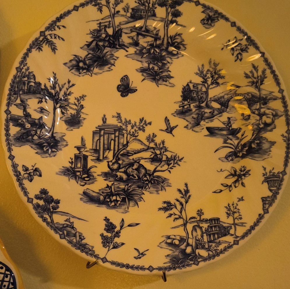 Vintage Blue and White Toile Decorative Plate