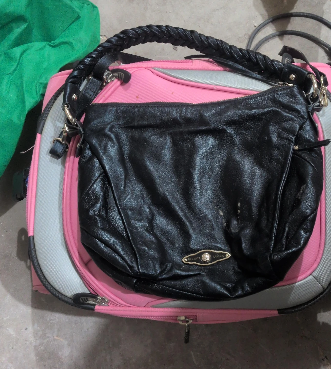 Elliott Lucca Black Leather Braided Handle Bag