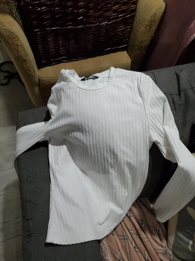 White Long Sleeve Ribbed Top