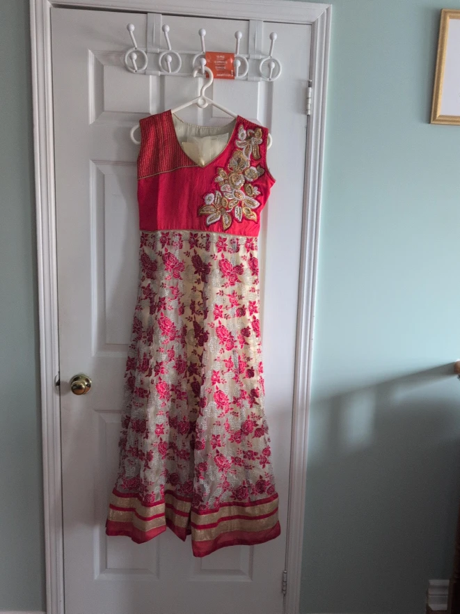 Pink & Beige Floral Anarkali Dress