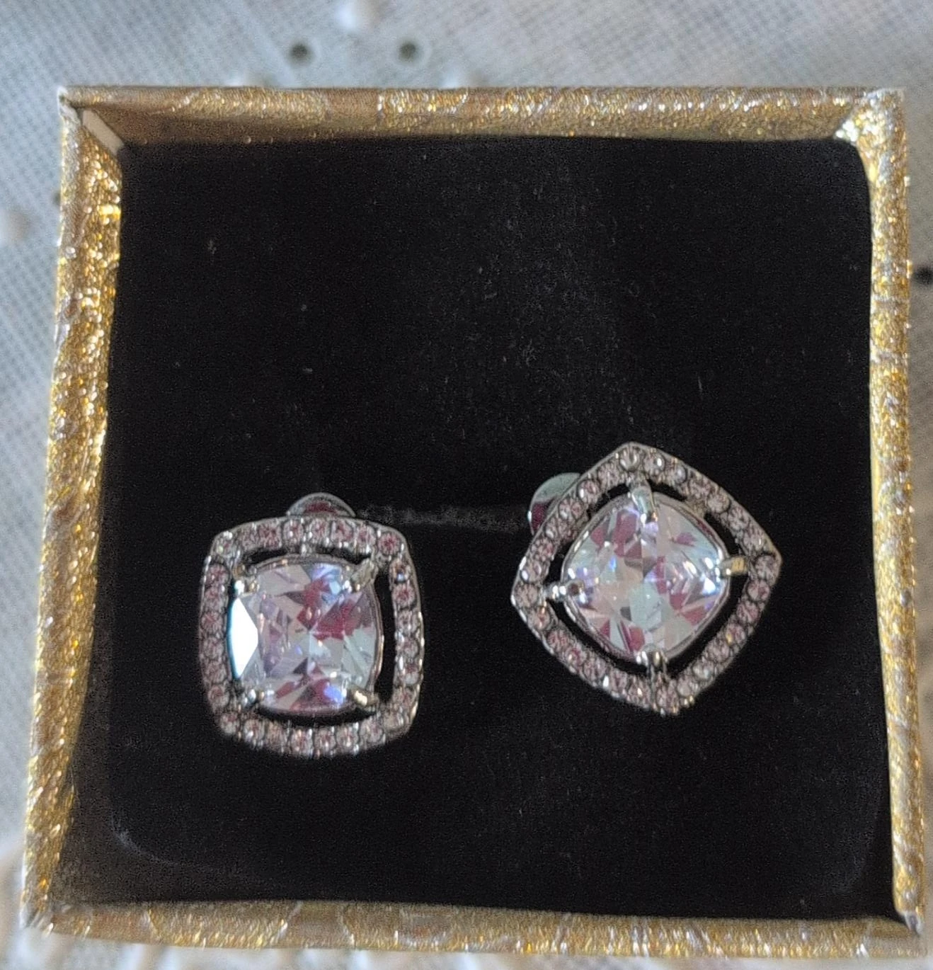 Cubic Zirconia Stud Earrings in Box