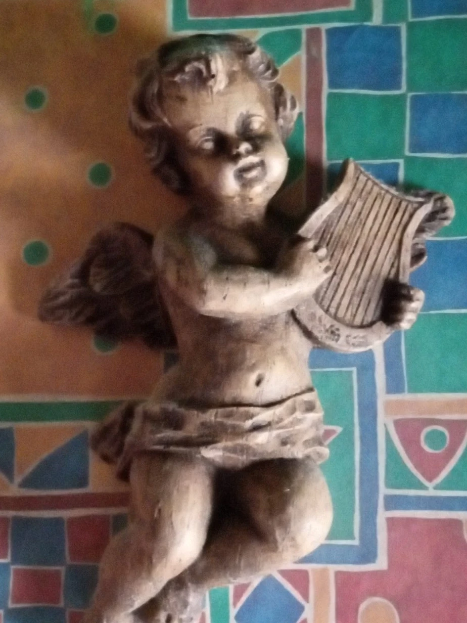 Angel Cherub Statue with Harp thumbnail