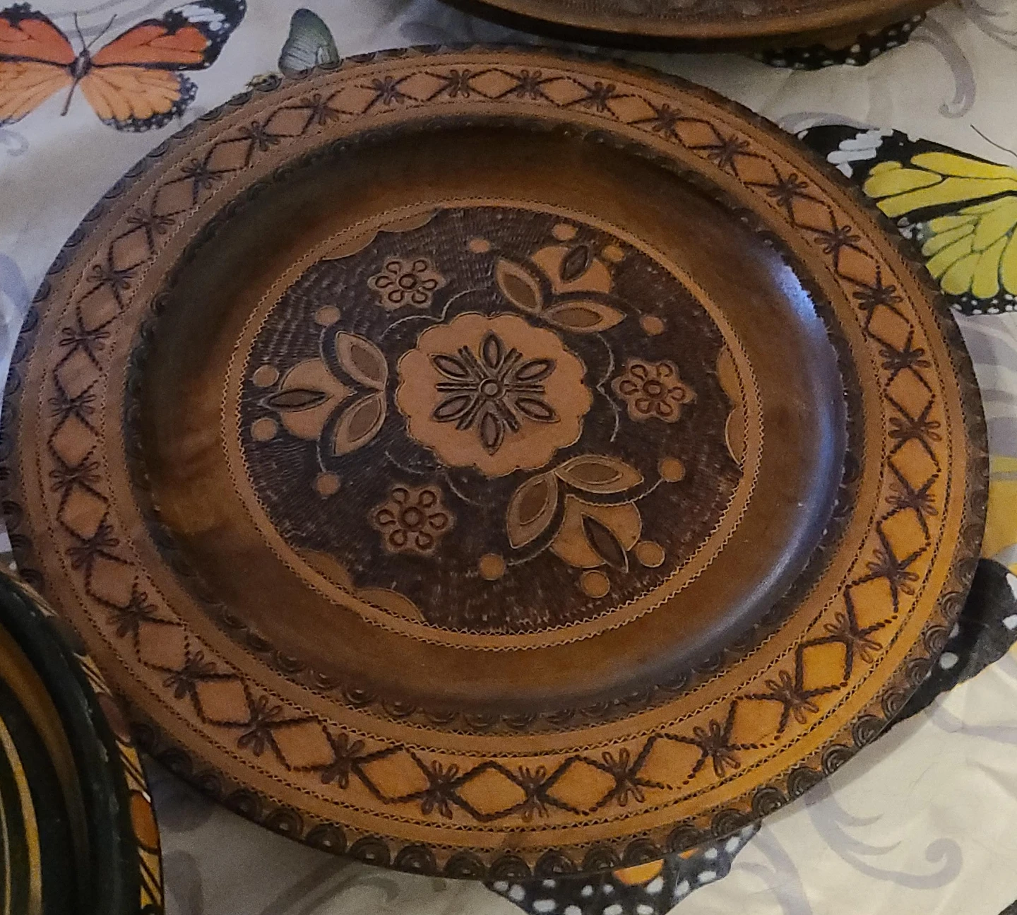 Hand Carved Wooden Plate