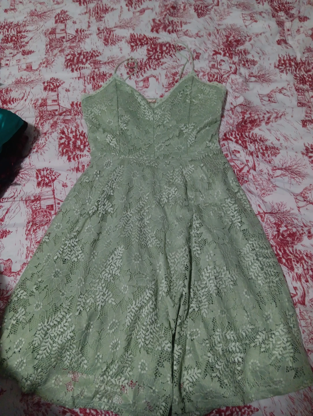 Misty Rose Green Lace Dress