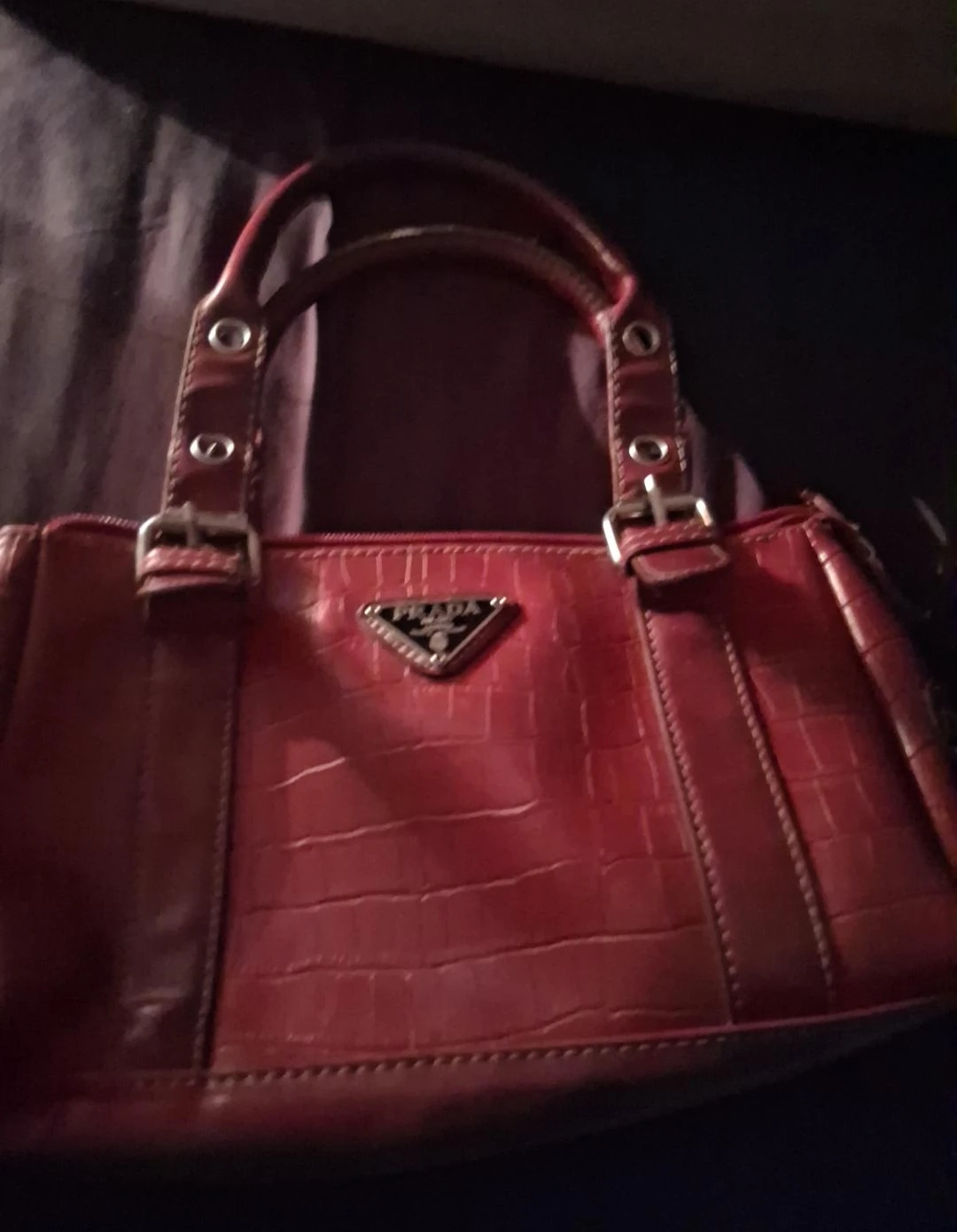Prada Style Red Crocodile Embossed Handbag