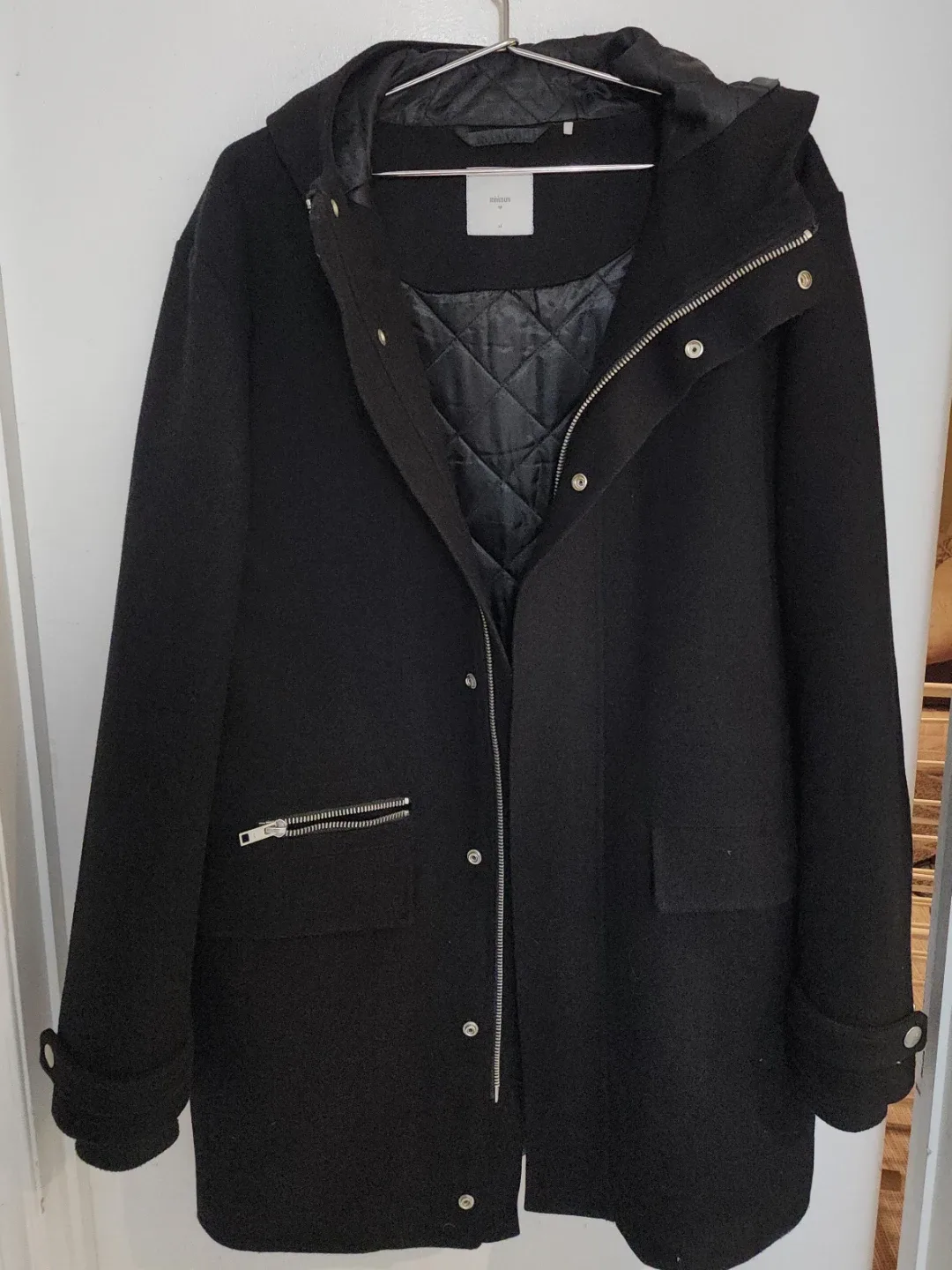 Minimum Black Wool Blend Hooded Coat