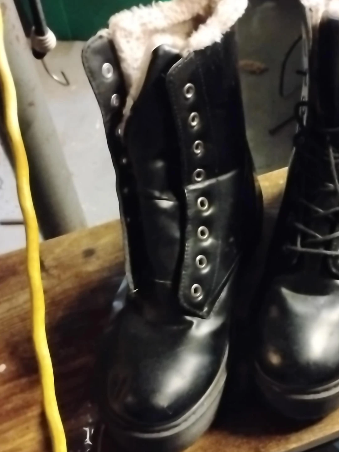 Black Lace-Up Boots with Fur Lining #Cleanout