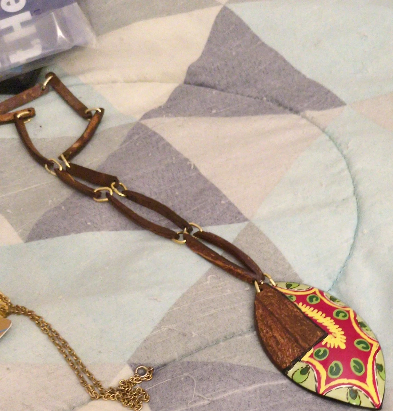 Handmade Wood & Painted Leaf Necklace